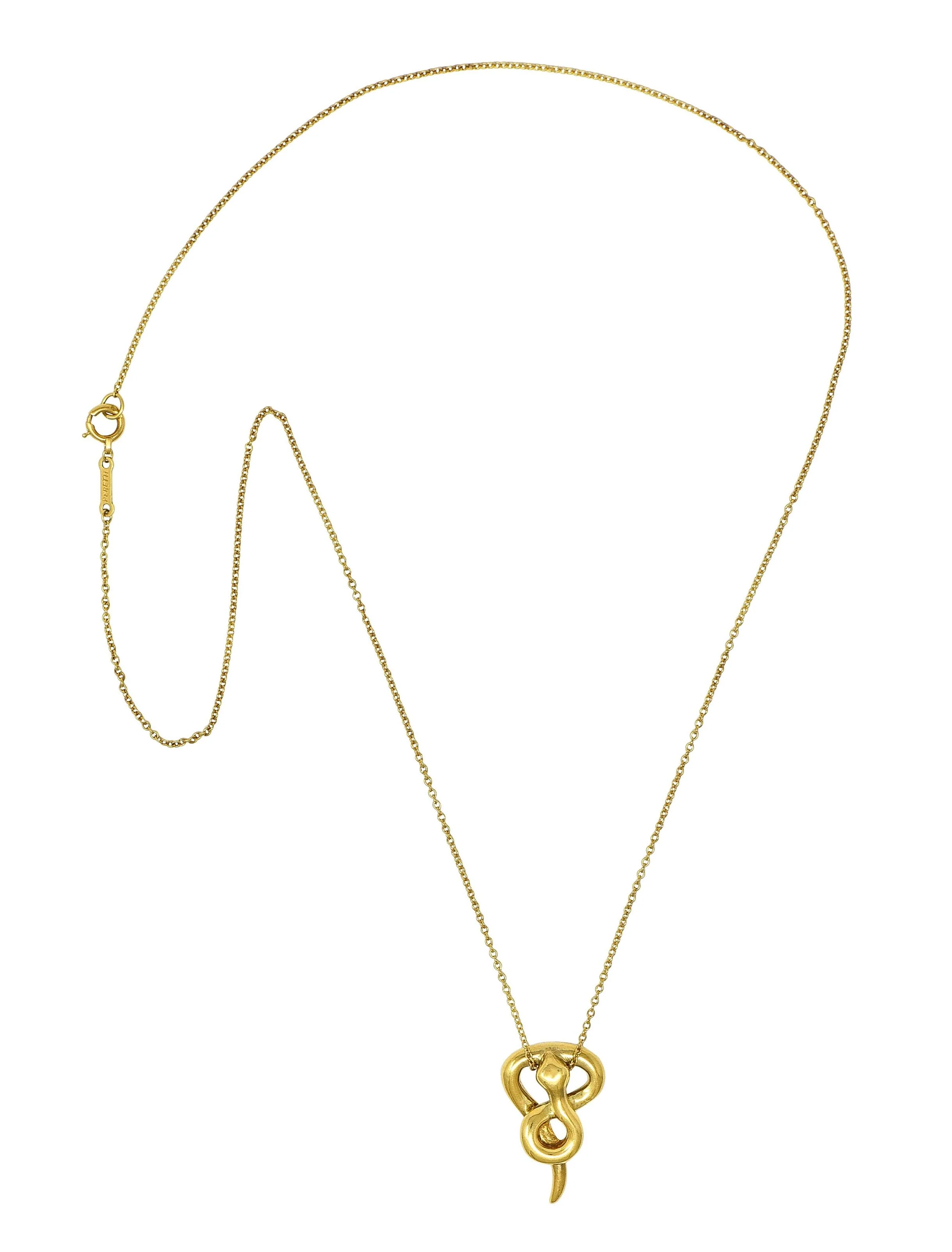 Tiffany & Co. Elsa Peretti 1979 18 Karat Yellow Gold Vintage Snake Chinese Zodiac Pendant Necklace - Image 3