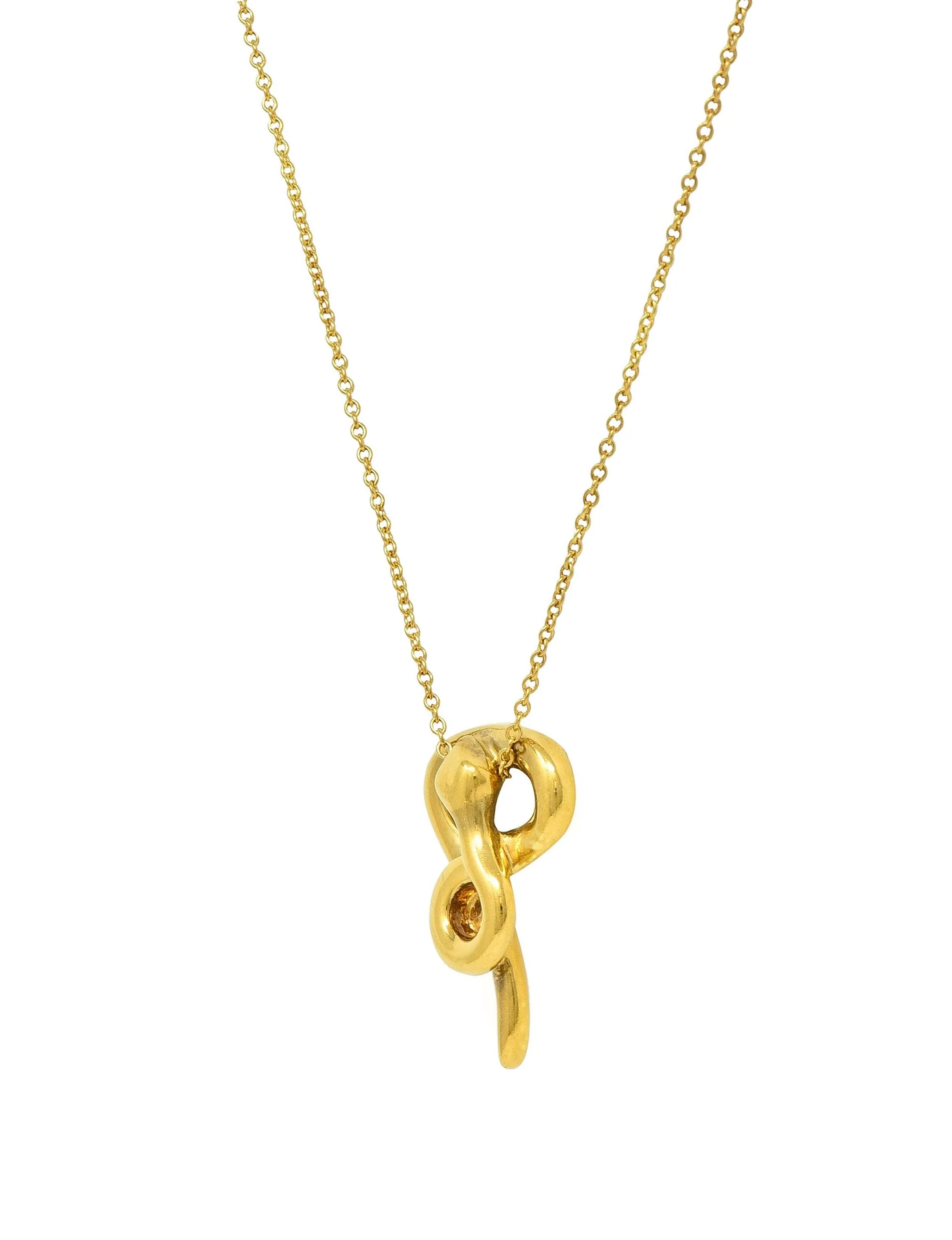 Tiffany & Co. Elsa Peretti 1979 18 Karat Yellow Gold Vintage Snake Chinese Zodiac Pendant Necklace - Image 4