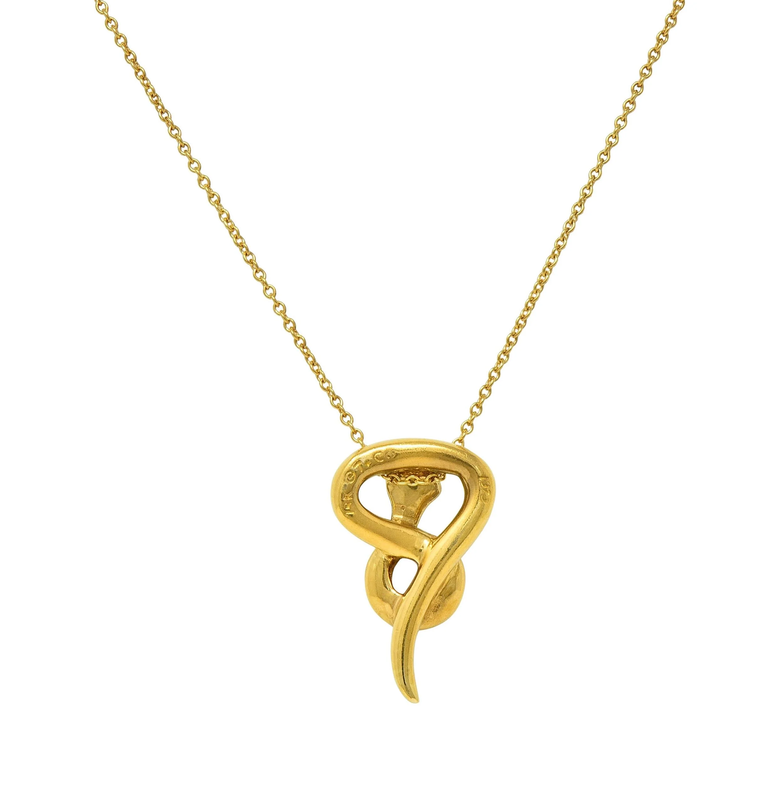 Tiffany & Co. Elsa Peretti 1979 18 Karat Yellow Gold Vintage Snake Chinese Zodiac Pendant Necklace - Image 5