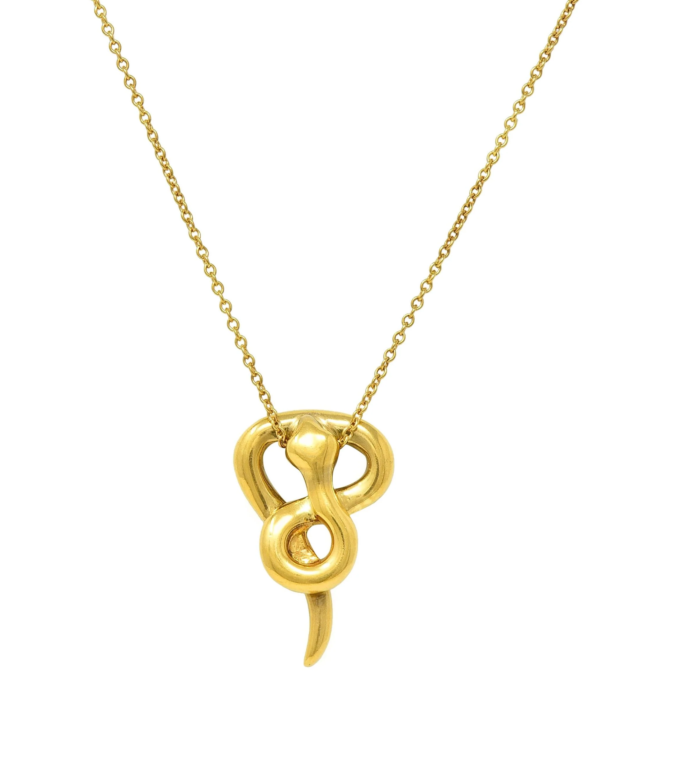 Tiffany & Co. Elsa Peretti 1979 18 Karat Yellow Gold Vintage Snake Chinese Zodiac Pendant Necklace - Image 9