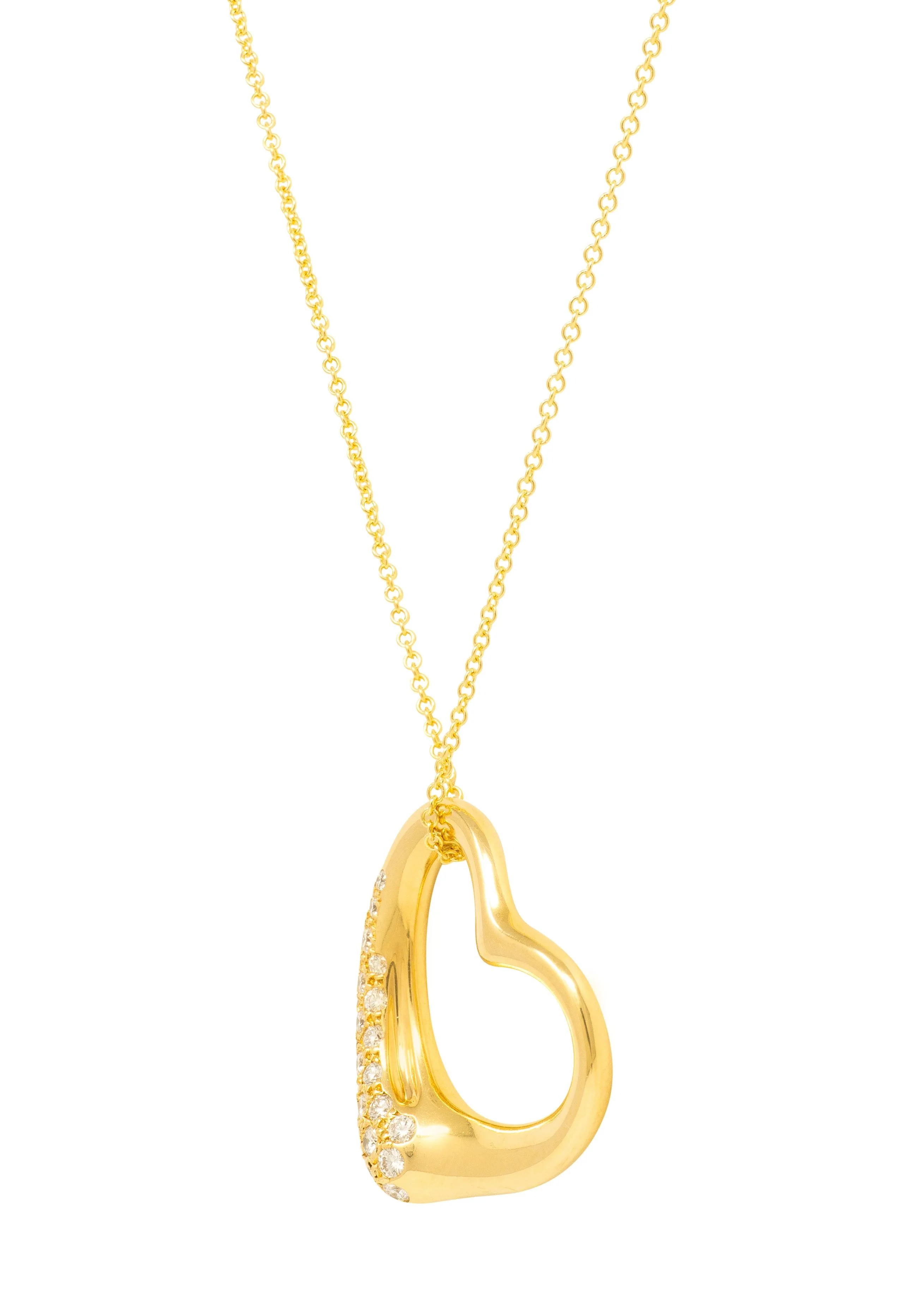 Tiffany & Co. Elsa Peretti Diamond 18 Karat Yellow Gold Open Heart Pendant Necklace - Image 6