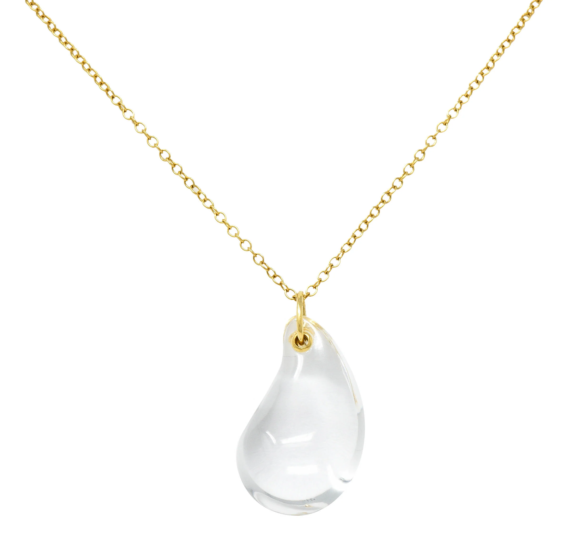 Tiffany & Co. Elsa Peretti Rock Crystal Quartz 18 Karat Gold Teardrop Pendant Necklace