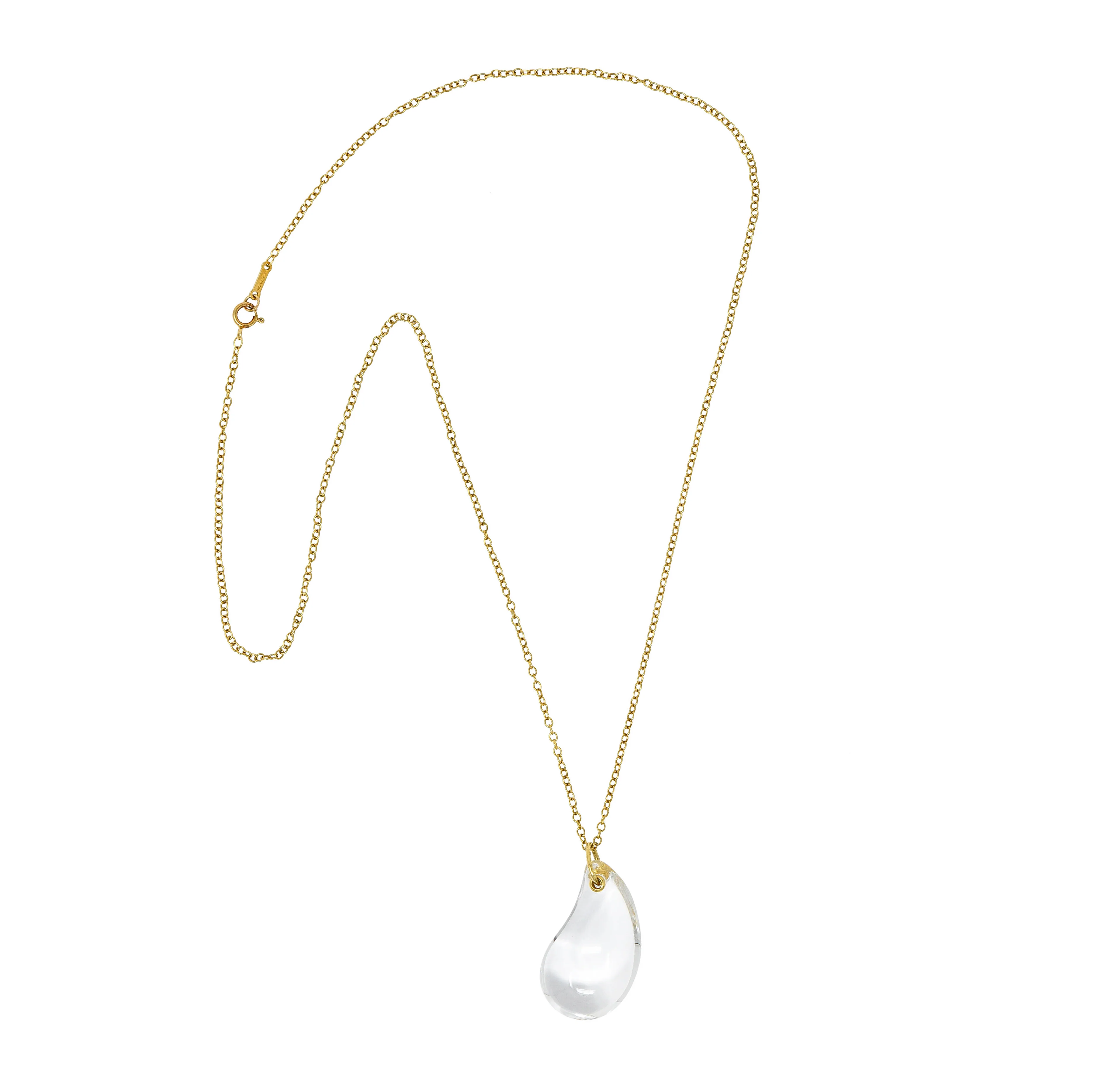 Tiffany & Co. Elsa Peretti Rock Crystal Quartz 18 Karat Gold Teardrop Pendant Necklace - Image 2