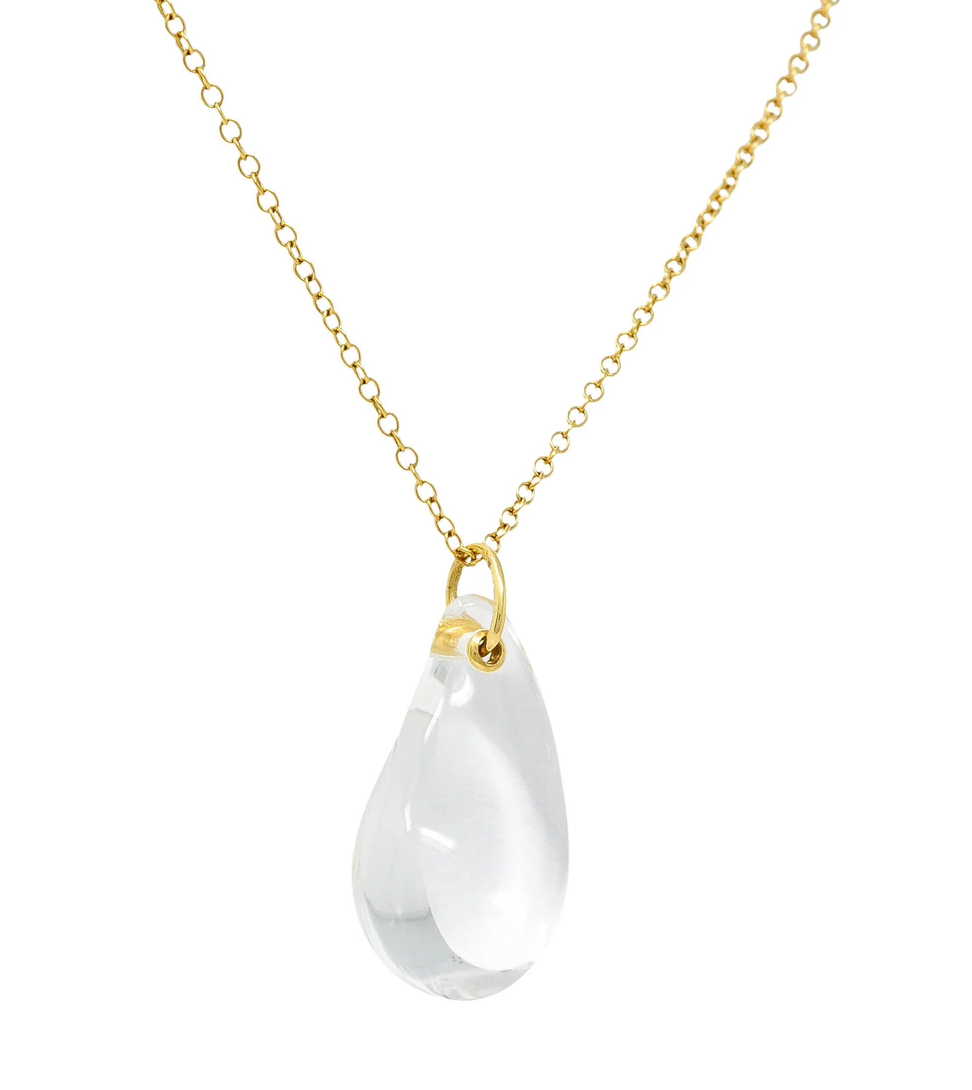 Tiffany & Co. Elsa Peretti Rock Crystal Quartz 18 Karat Gold Teardrop Pendant Necklace - Image 6