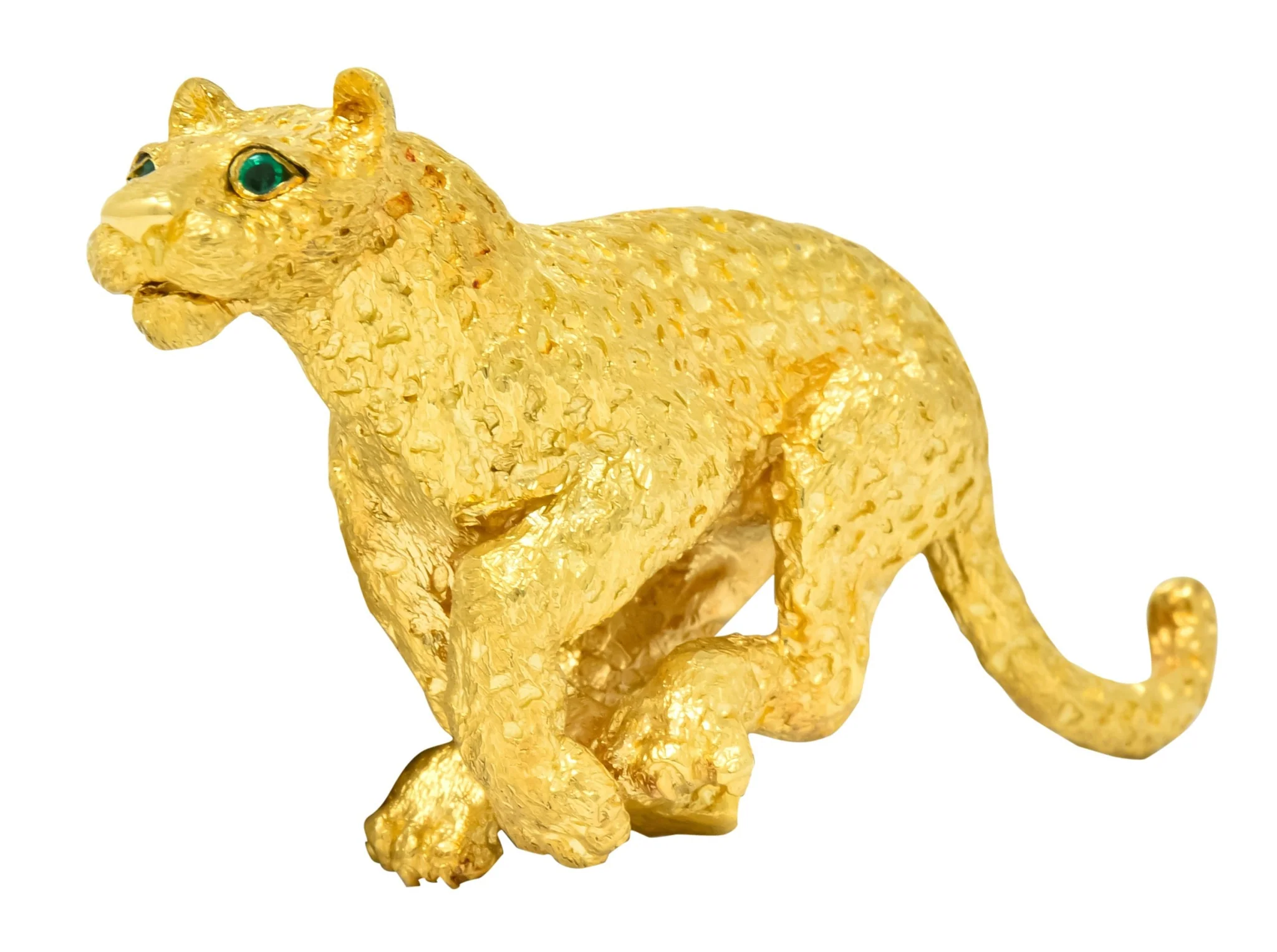 Tiffany & Co. Emerald 18 Karat Yellow Gold Leopard Brooch 1991