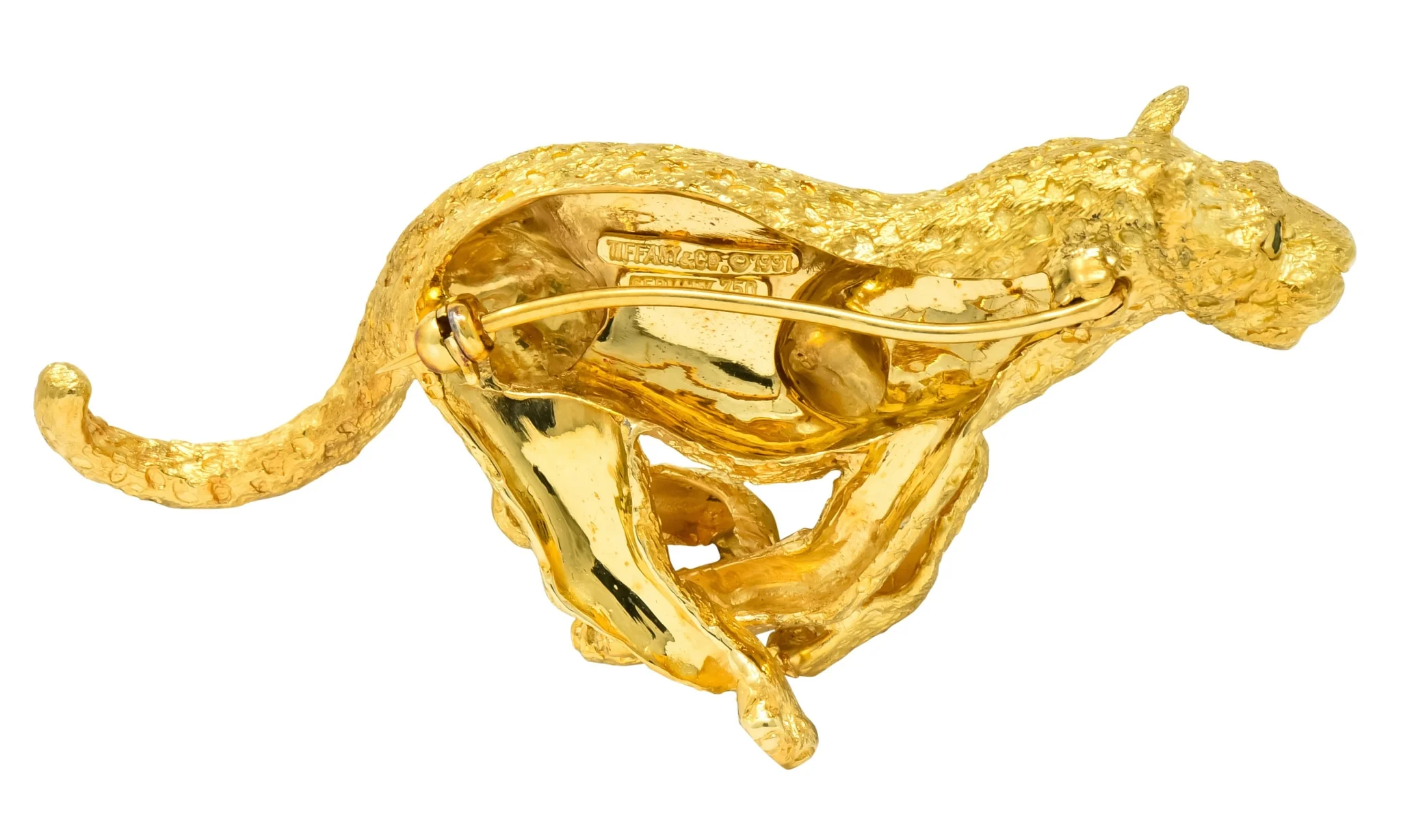 Tiffany & Co. Emerald 18 Karat Yellow Gold Leopard Brooch 1991 - Image 6