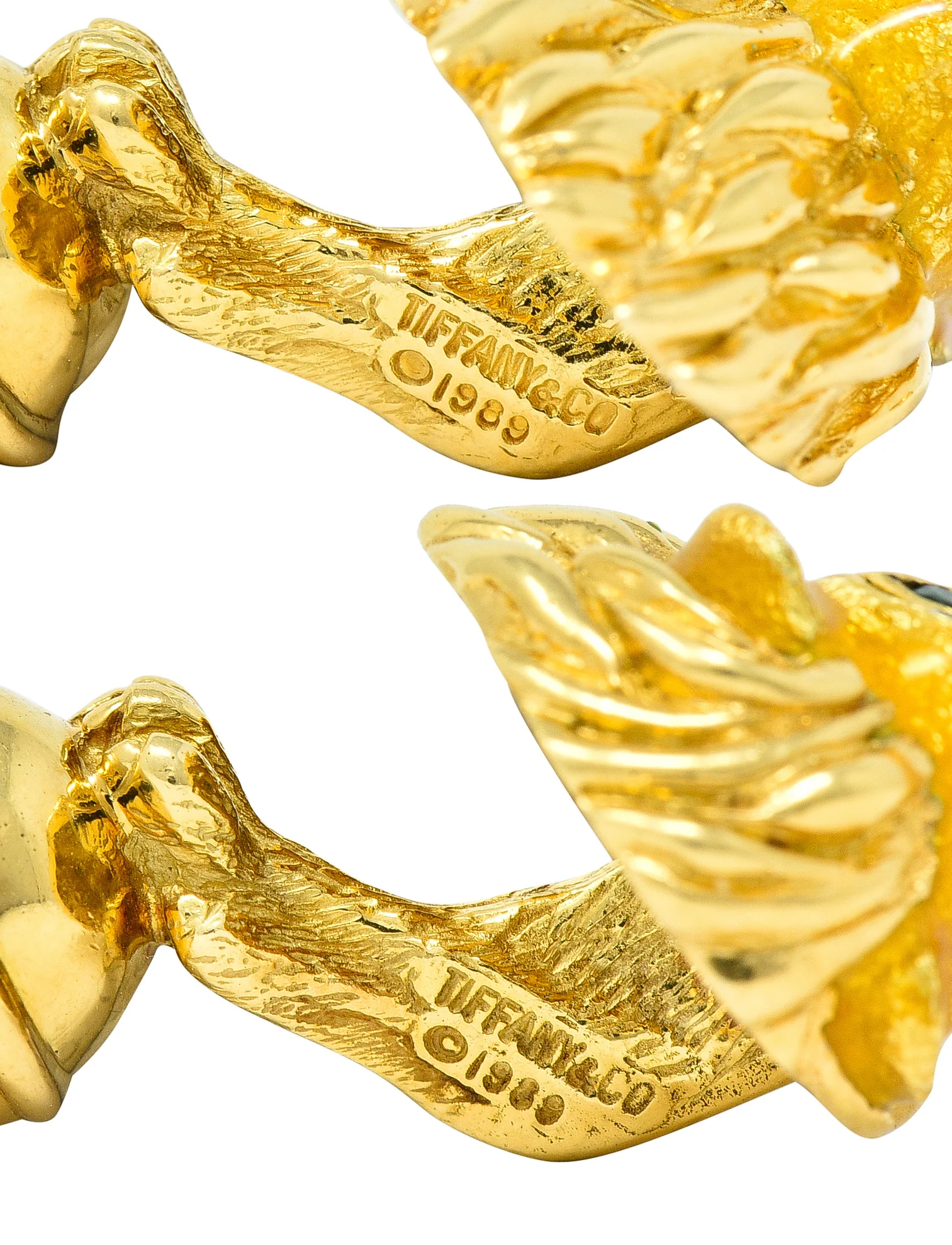 Tiffany & Co. Emerald Enamel 18 Karat Yellow Gold Lion Head Vintage Men's Cufflink Dress Set - Image 6