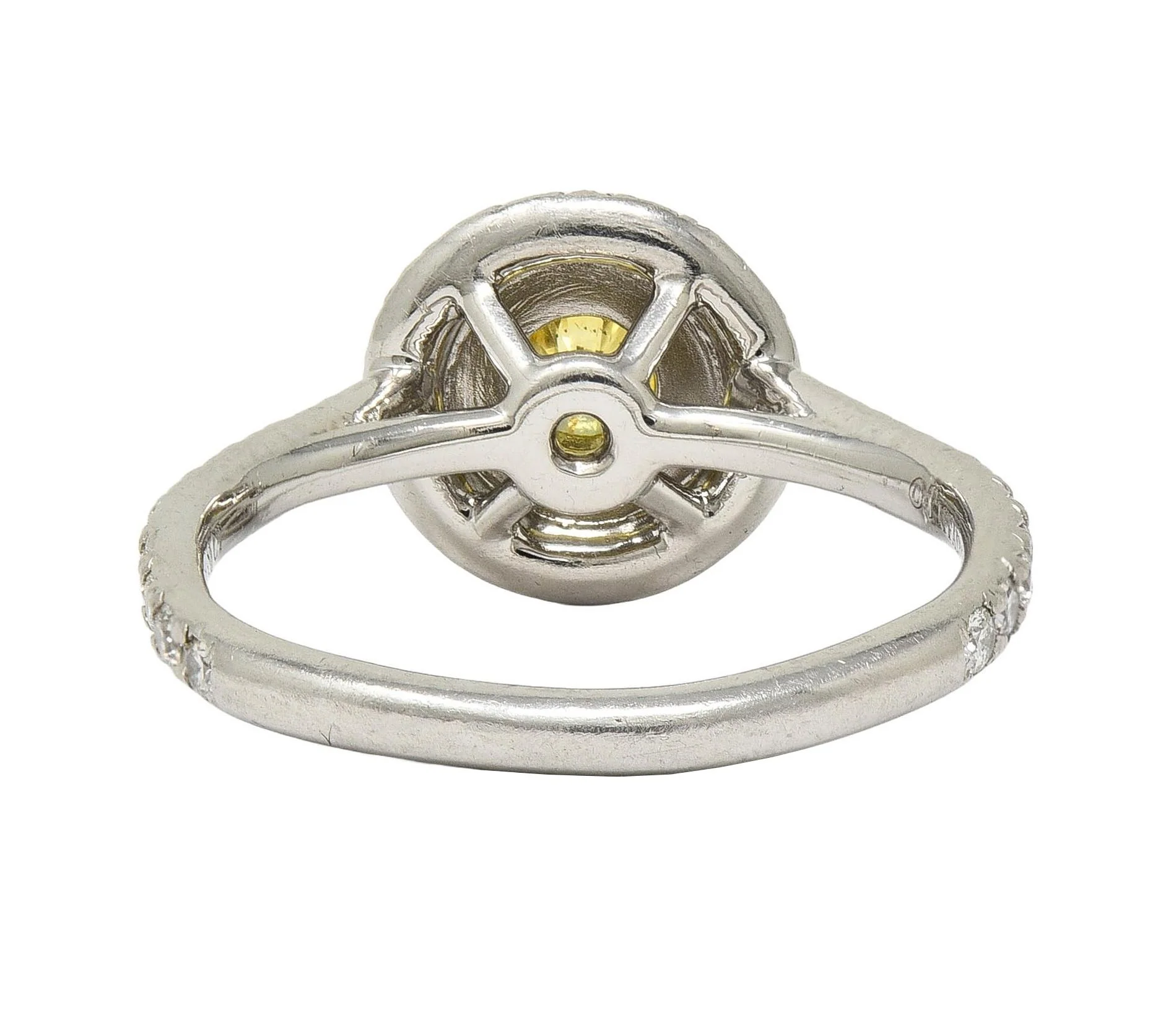 Tiffany & Co. Fancy Vivid Yellow Diamond Platinum 18 Karat Yellow Gold Soleste Halo Ring - Image 4