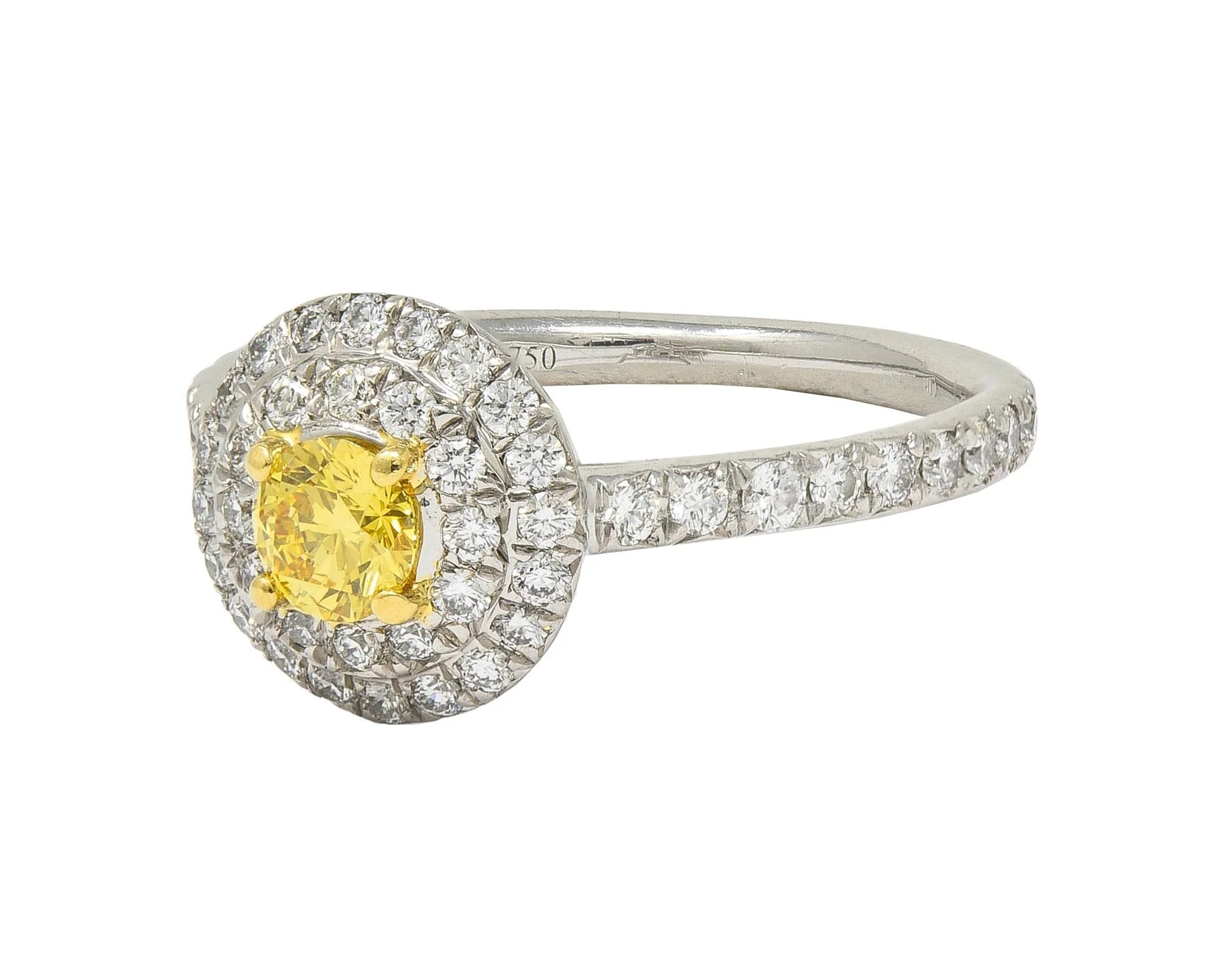 Tiffany & Co. Fancy Vivid Yellow Diamond Platinum 18 Karat Yellow Gold Soleste Halo Ring - Image 6