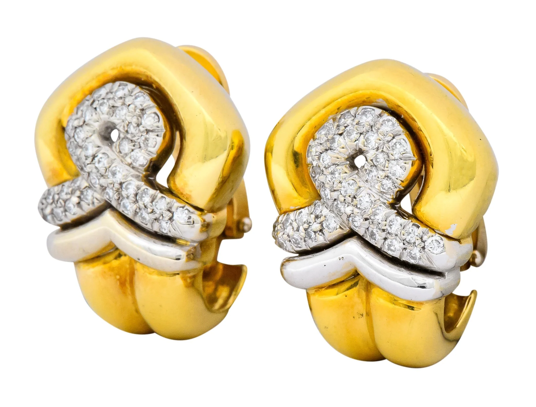 Tiffany & Co. Faraone 1.10 CTW Diamond 18 Karat Two-Tone Gold Ear-Clip Earrings - Image 6