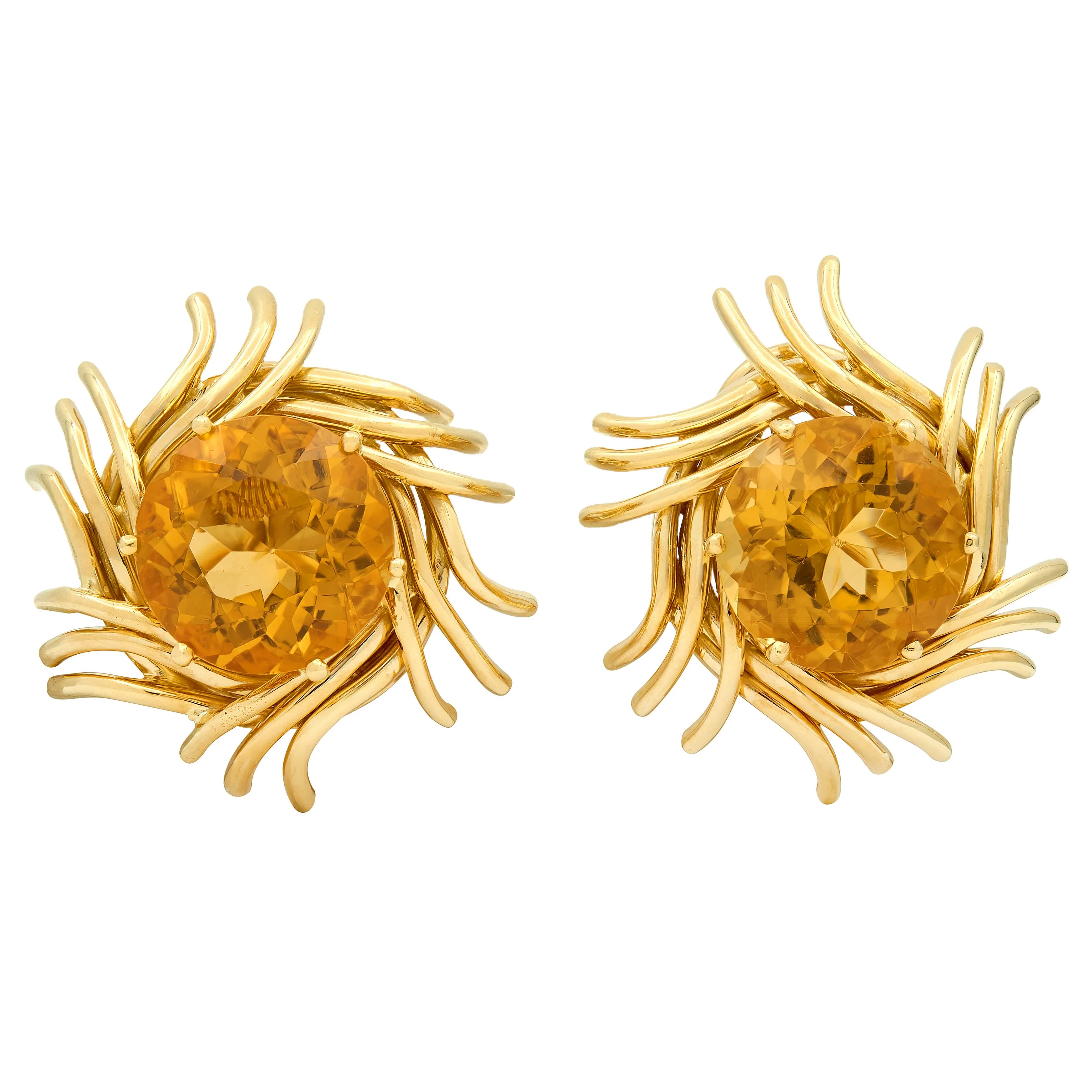 Tiffany & Co. Jean Schlumberger 1980's Citrine 18 Karat Yellow Gold Vintage Pinwheel Ear-Clip Earrings