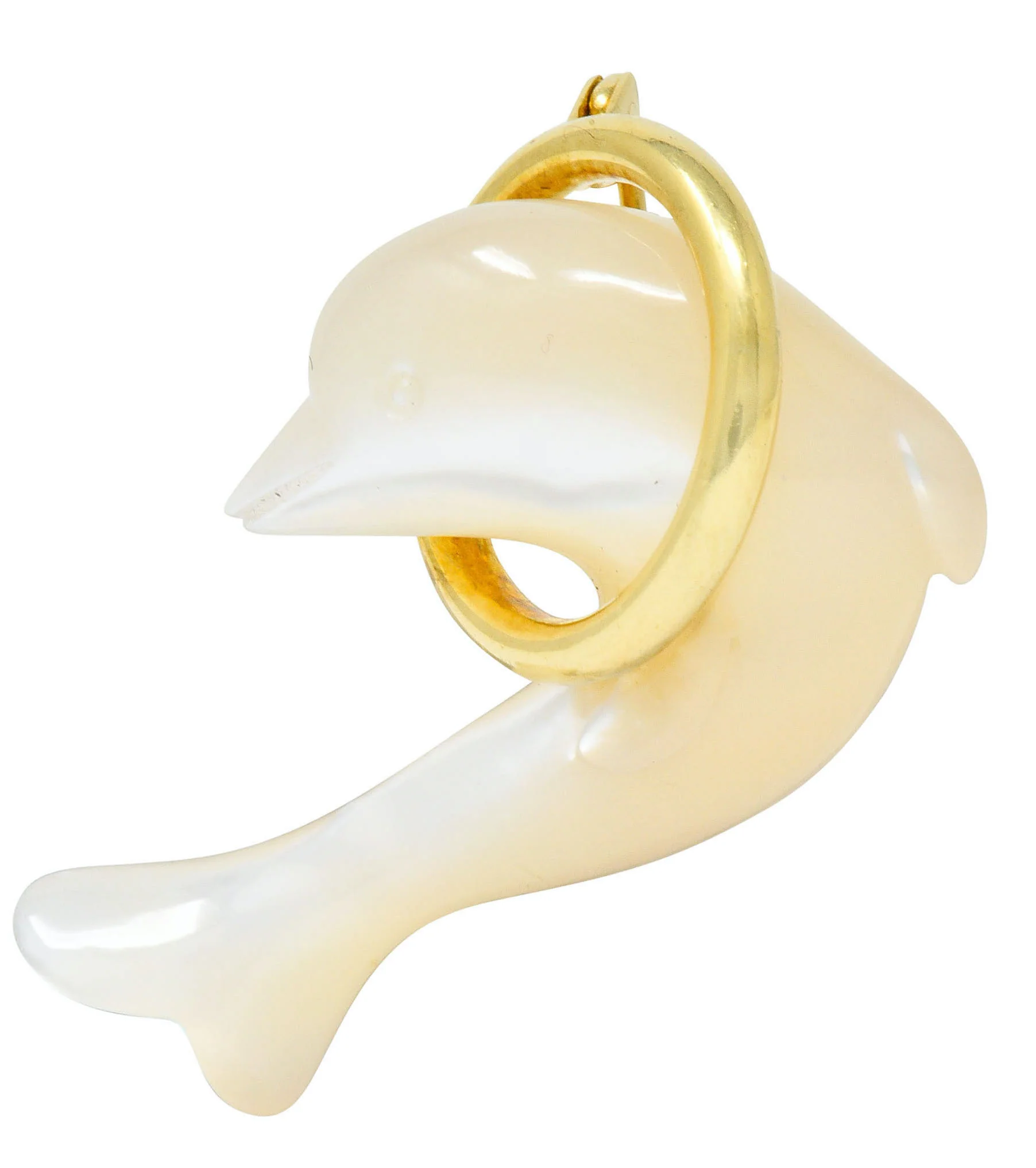 Tiffany & Co. Mother-Of-Pearl 18 Karat Gold Dolphin Brooch - Image 2