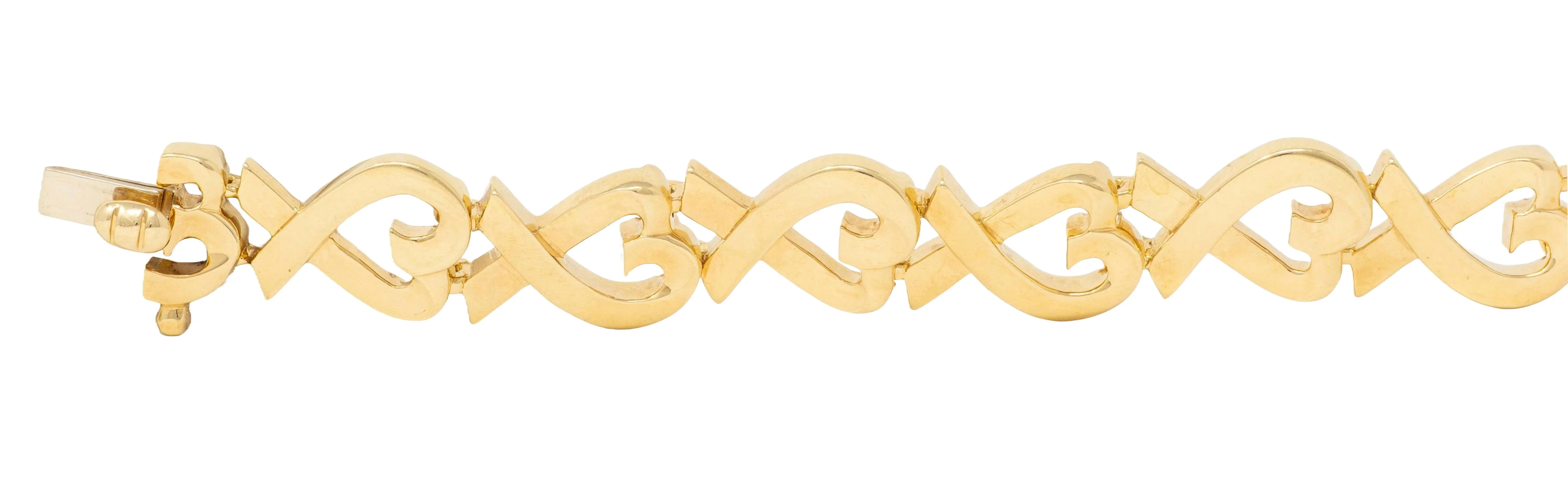 Tiffany & Co. Paloma Picasso 1980's 18 Karat Yellow Gold Vintage Loving Hearts Link Bracelet - Image 4