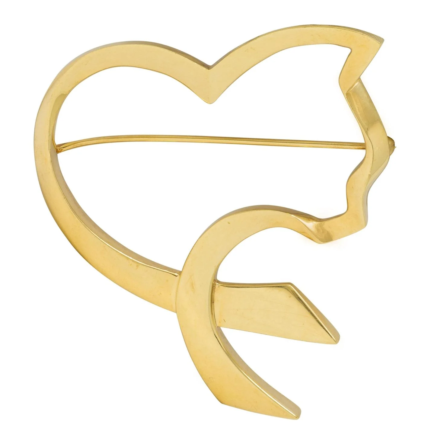 Tiffany & Co. Paloma Picasso 1990's 18 Karat Yellow Gold Vintage Cat Heart Brooch