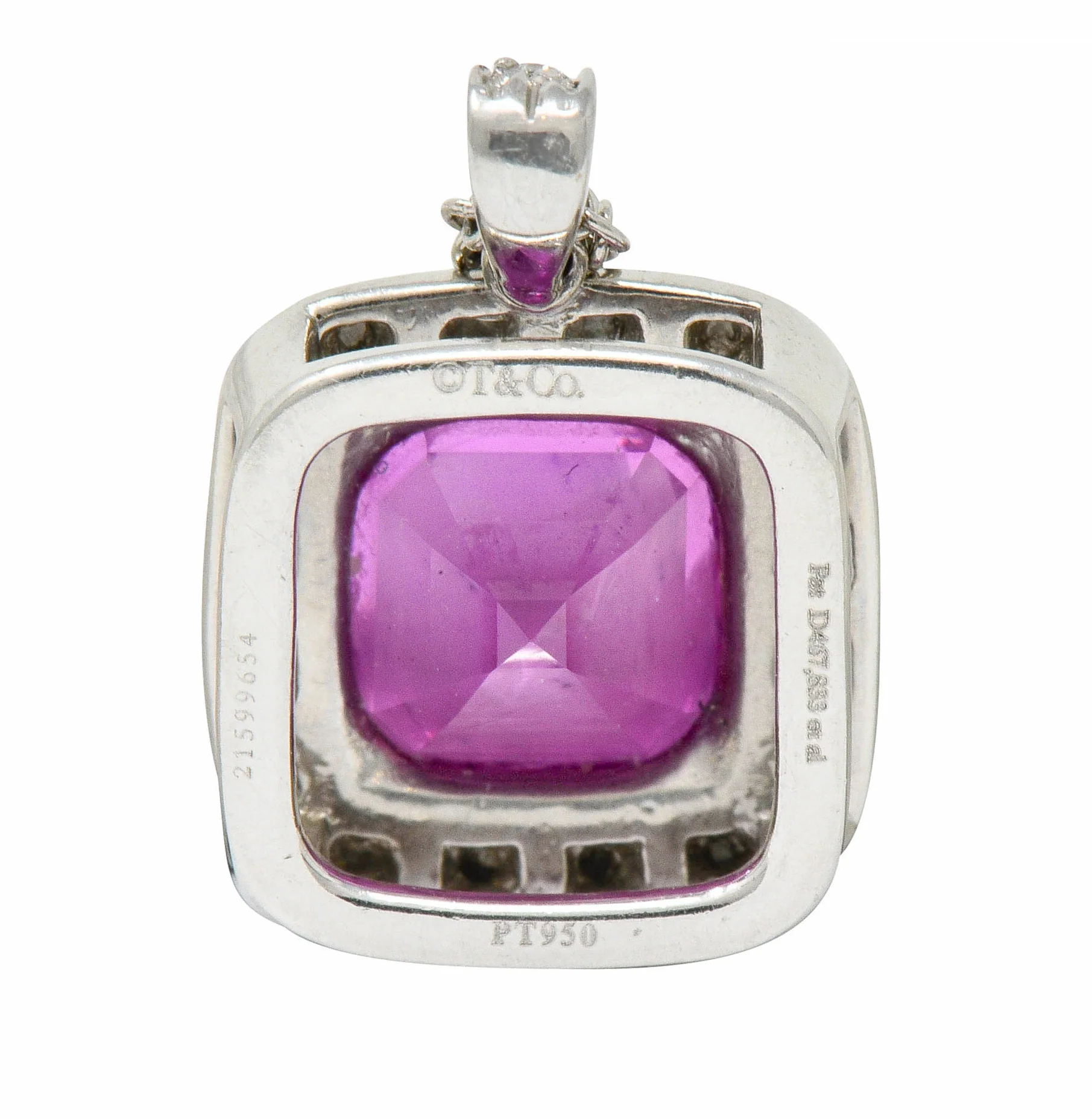 Tiffany & Co. Pink Sapphire Diamond Platinum Legacy Pendant Necklace - Image 10