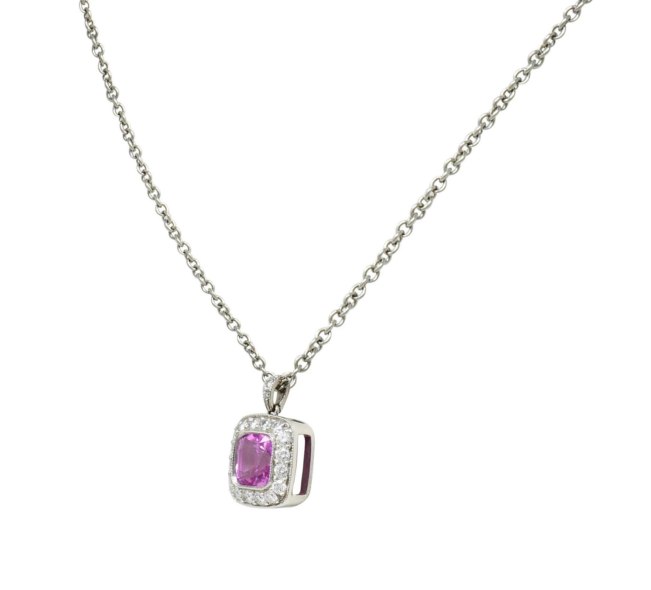 Tiffany & Co. Pink Sapphire Diamond Platinum Legacy Pendant Necklace - Image 3