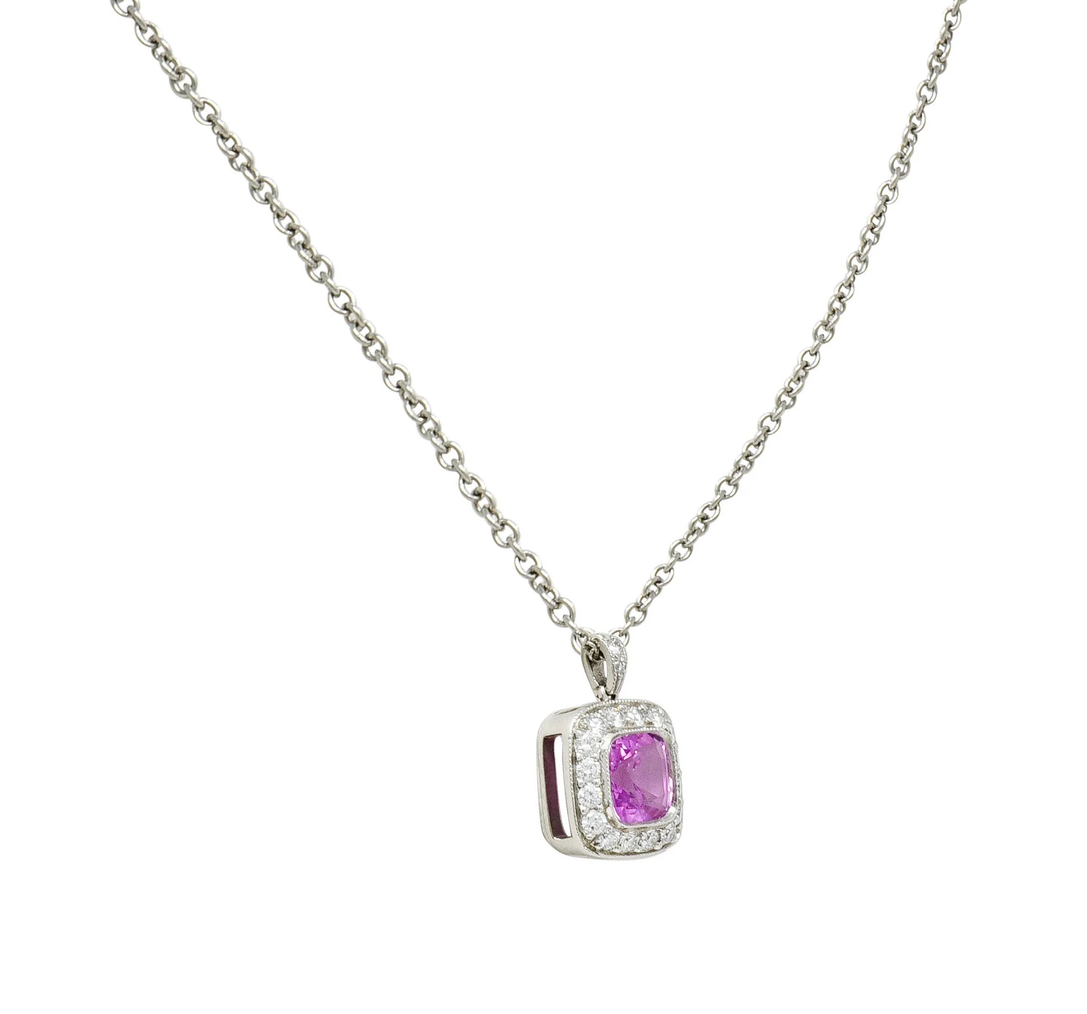 Tiffany & Co. Pink Sapphire Diamond Platinum Legacy Pendant Necklace - Image 4