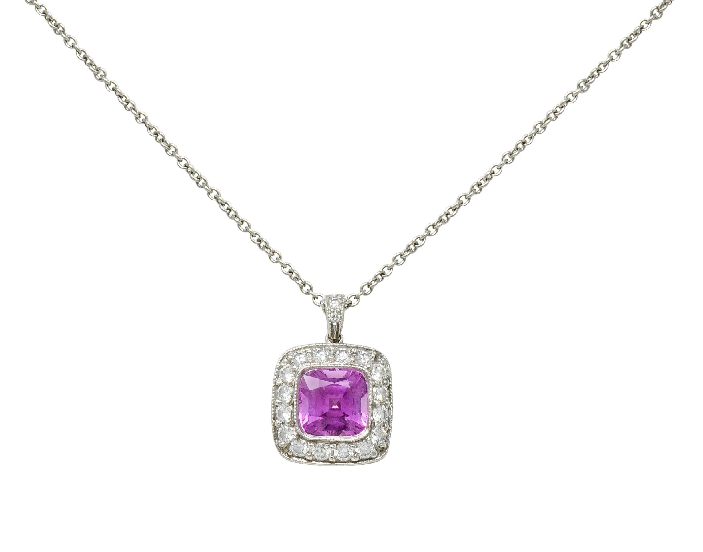 Tiffany & Co. Pink Sapphire Diamond Platinum Legacy Pendant Necklace - Image 9