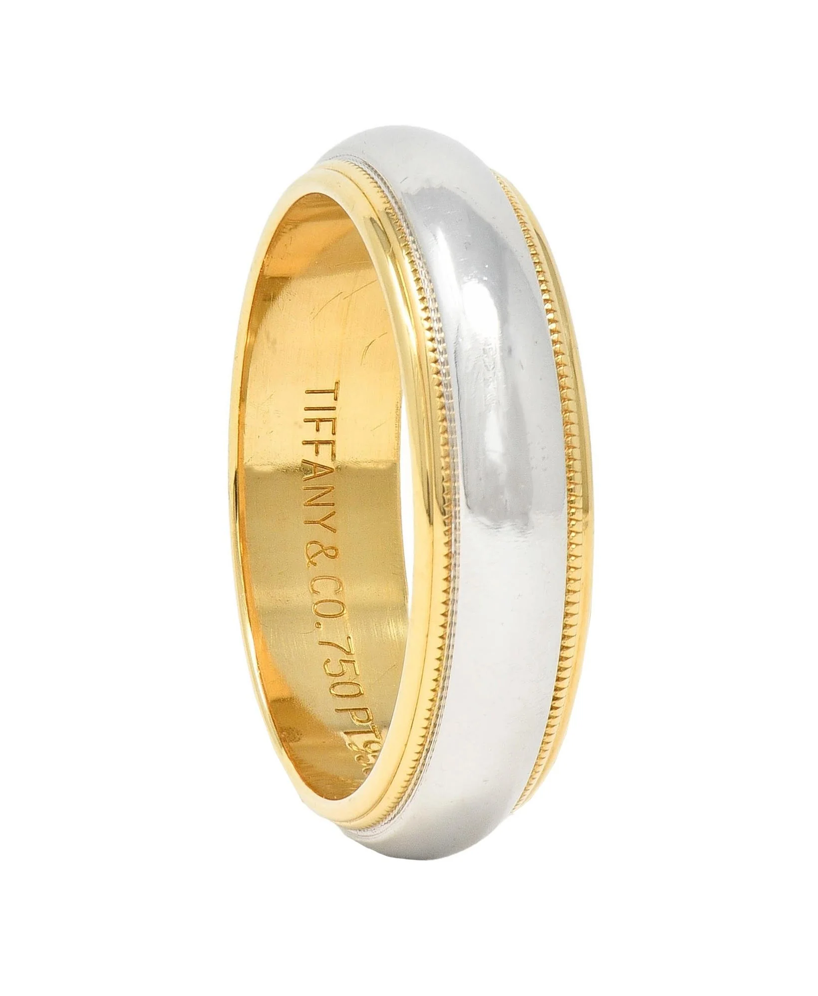 Tiffany & Co. Platinum 18 Karat Yellow Gold Contemporary Wedding Band Ring - Image 8