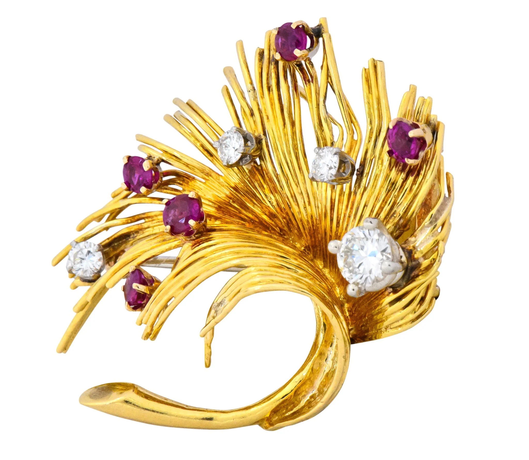 Tiffany & Co. Retro 1.70 CTW Diamond Ruby 18 Karat Gold Spray Brooch - Image 2