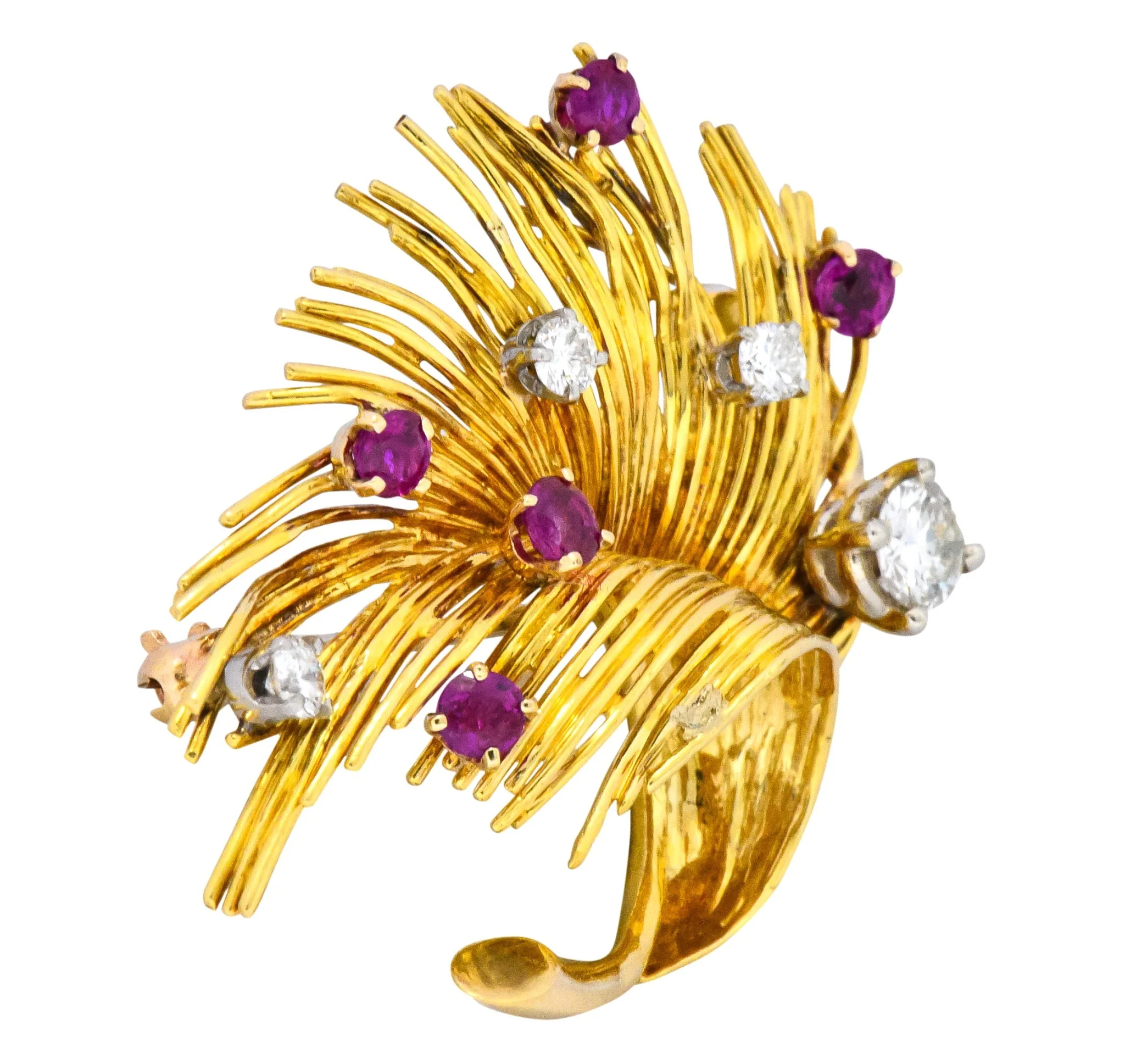 Tiffany & Co. Retro 1.70 CTW Diamond Ruby 18 Karat Gold Spray Brooch - Image 3