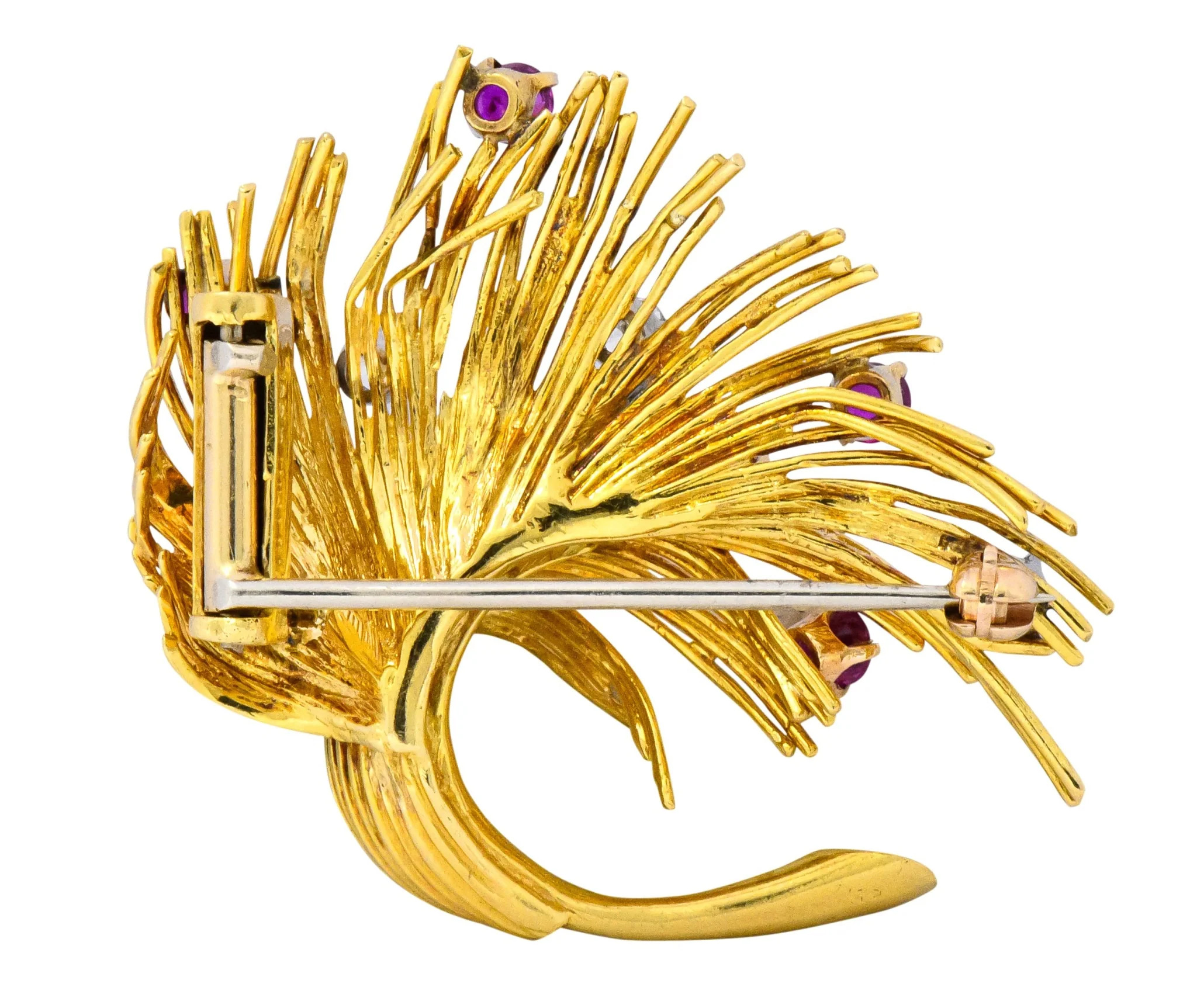 Tiffany & Co. Retro 1.70 CTW Diamond Ruby 18 Karat Gold Spray Brooch - Image 4