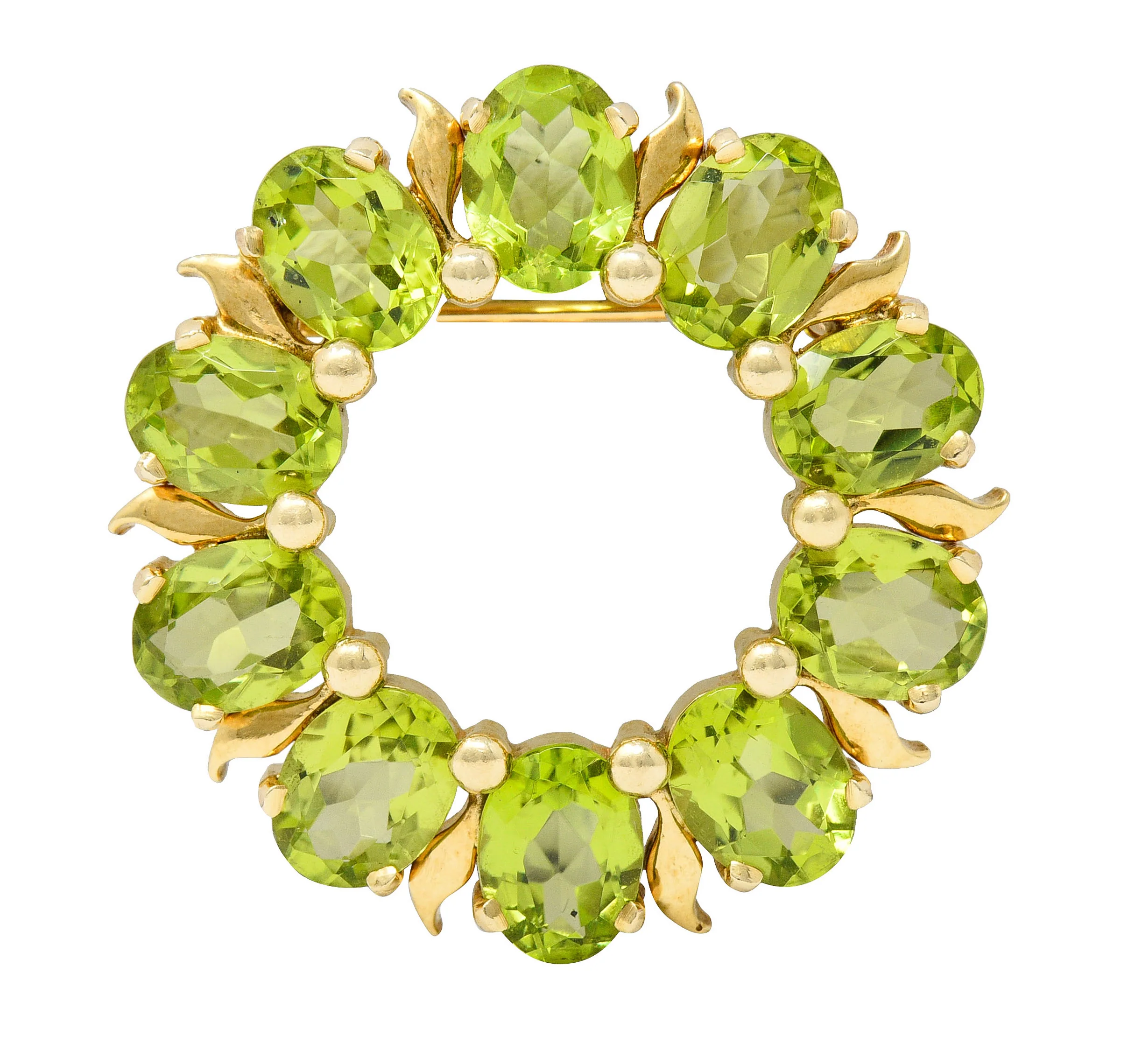 Tiffany & Co. Retro 14 Karat Gold Peridot Circle Brooch