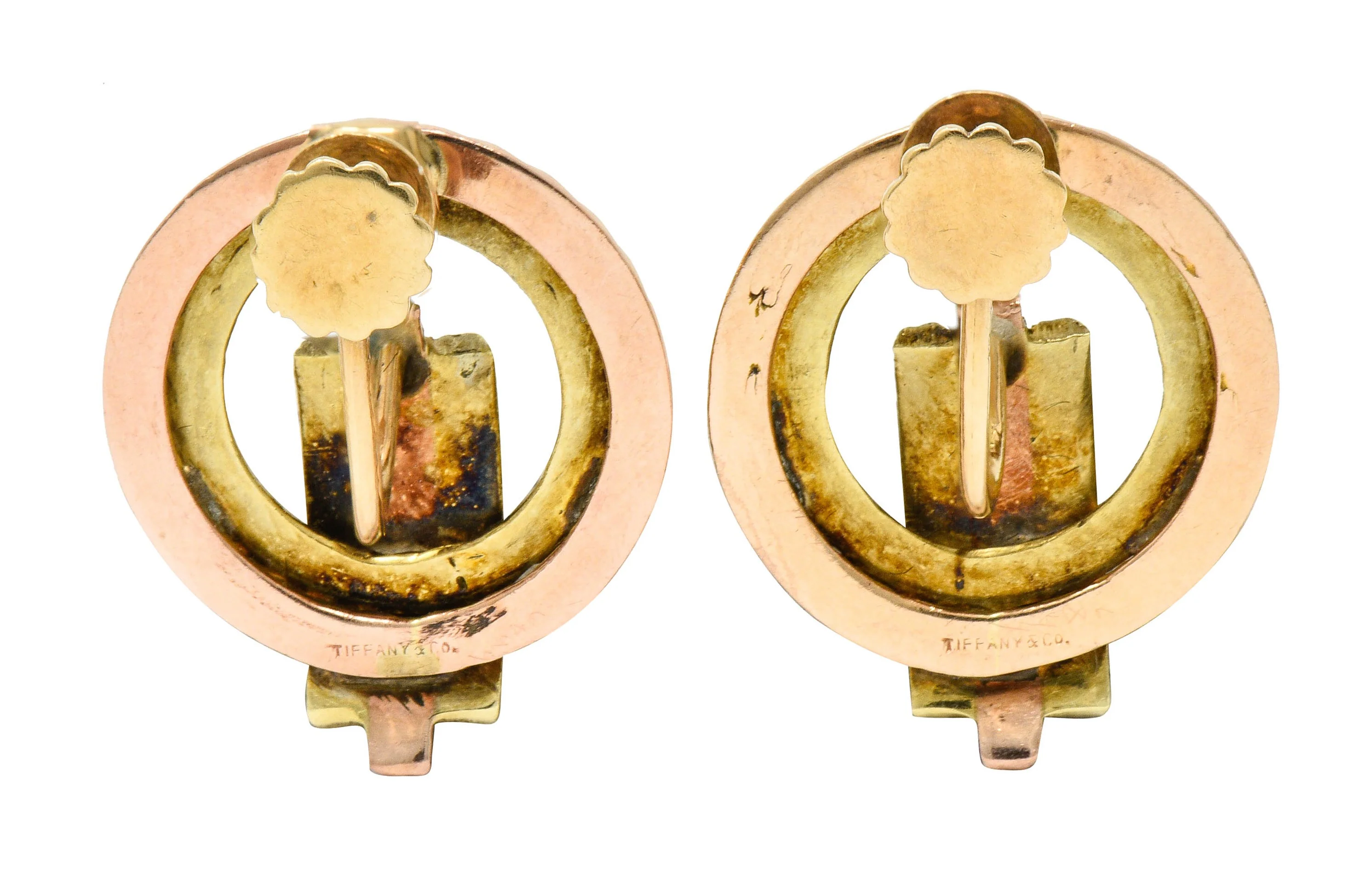 Tiffany & Co. Retro 14 Karat Two-Tone Gold Twisted Rope Screwback Earrings - Image 4