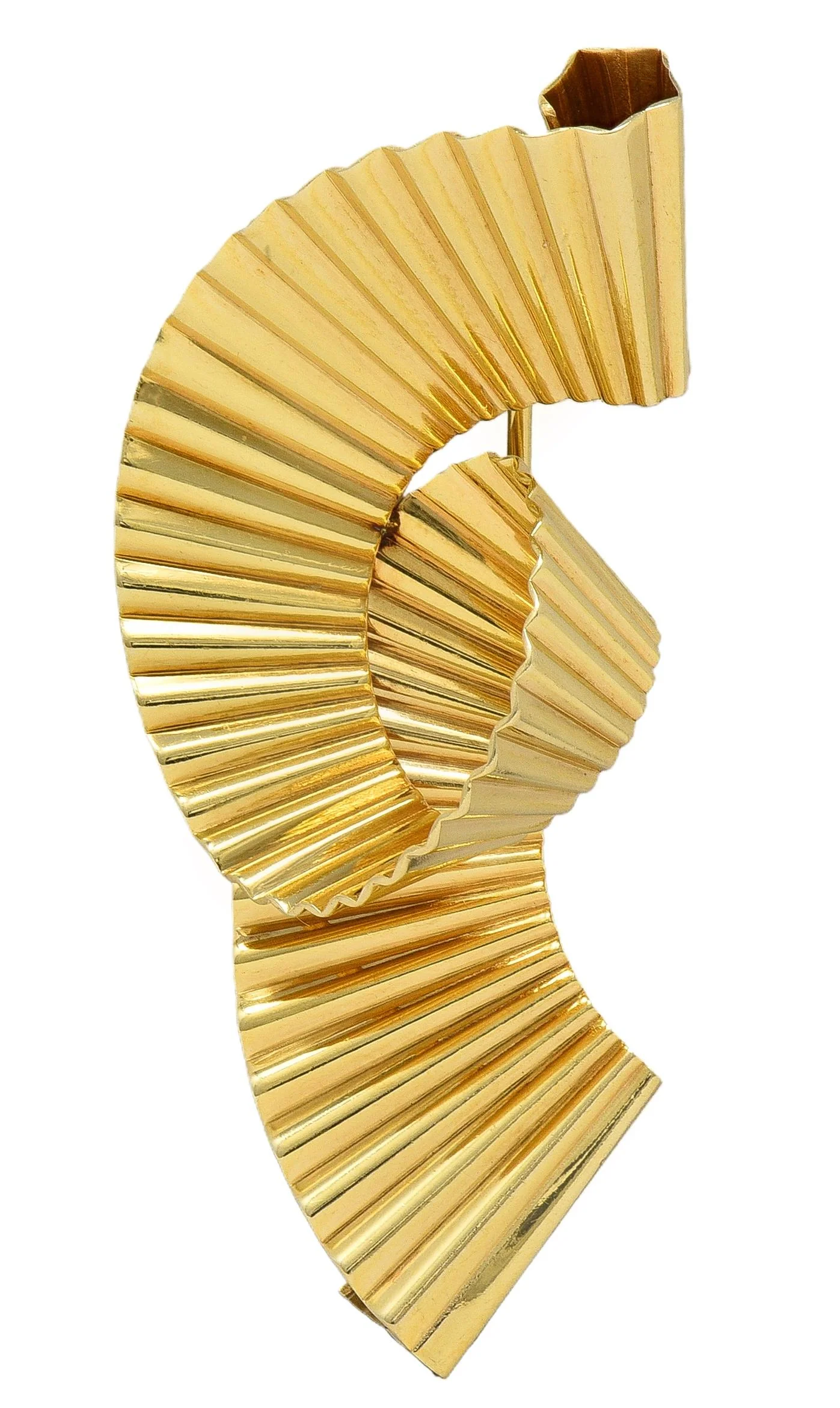 Tiffany & Co. Retro 14 Karat Yellow Gold Scroll Pleated Brooch - Image 10