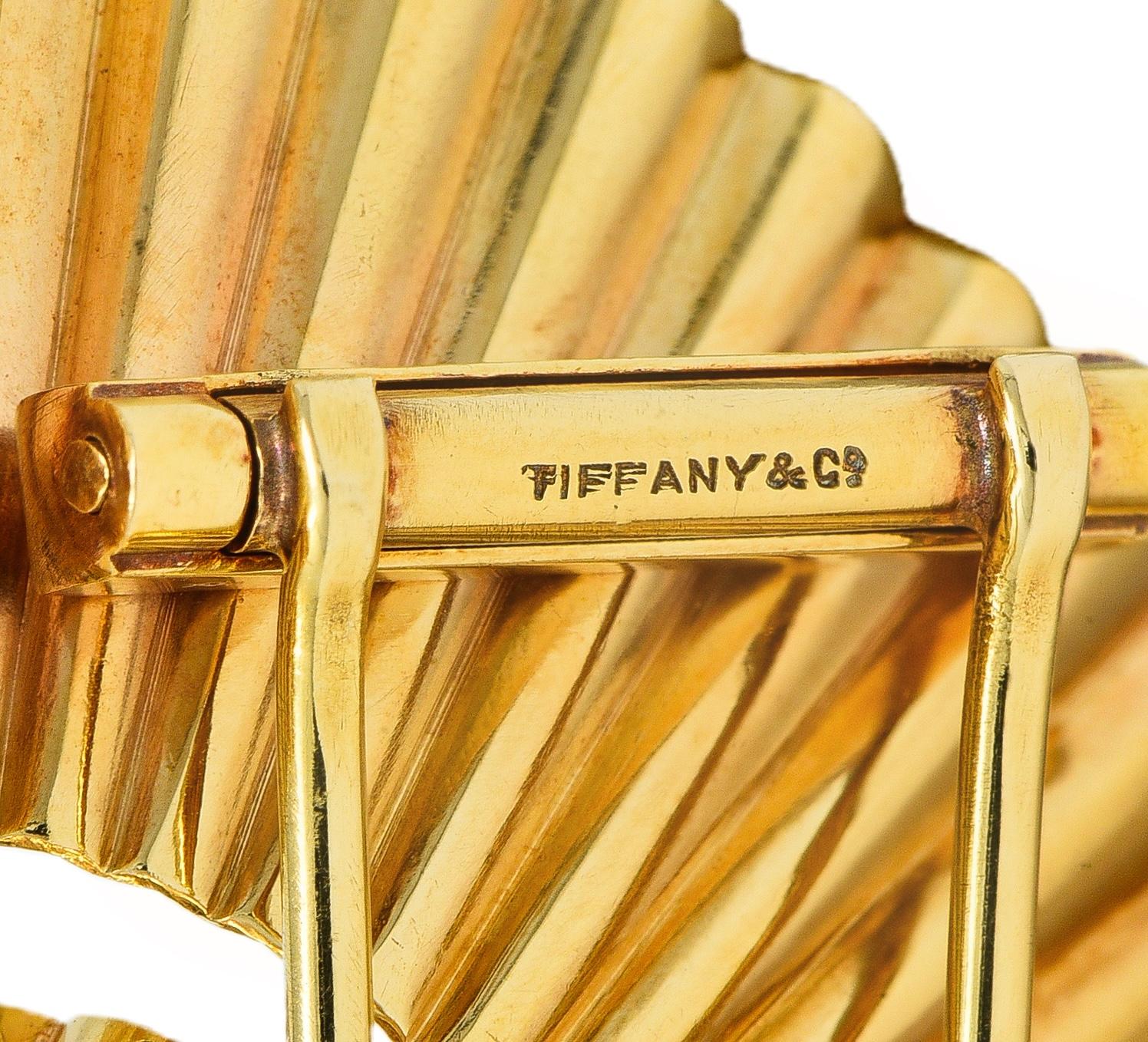 Tiffany & Co. Retro 14 Karat Yellow Gold Scroll Pleated Brooch - Image 6