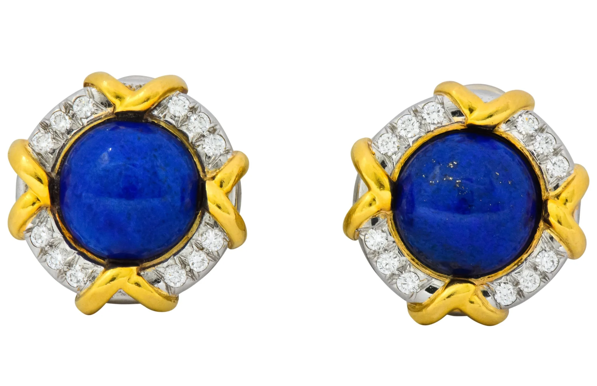 Tiffany & Co. Retro 1985 1.23 CTW Blue Lapis Diamond Platinum 18 Karat Gold Ear-Clip Earrings