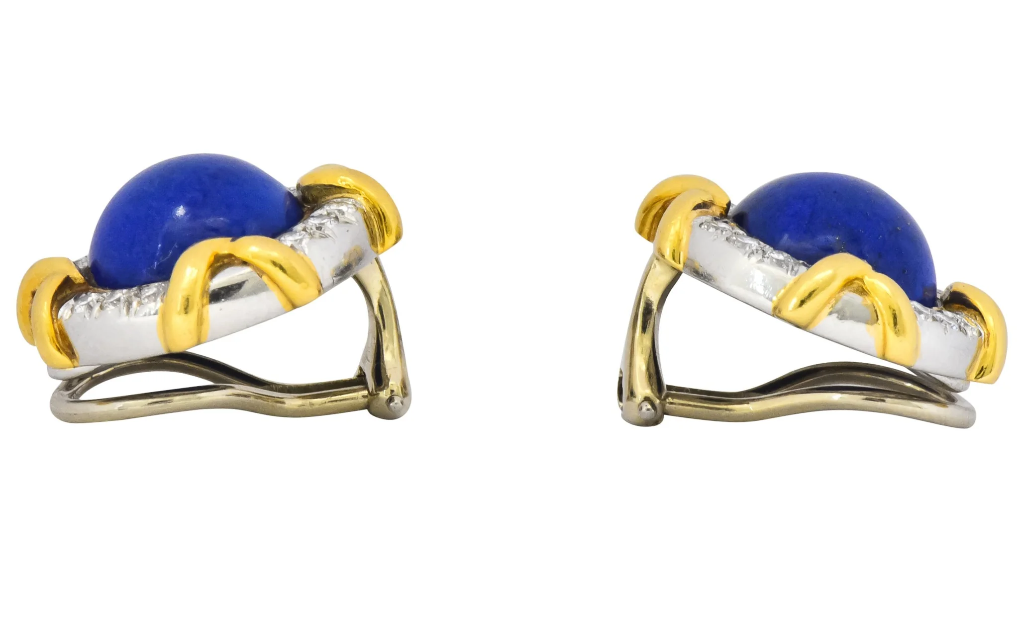 Tiffany & Co. Retro 1985 1.23 CTW Blue Lapis Diamond Platinum 18 Karat Gold Ear-Clip Earrings - Image 6