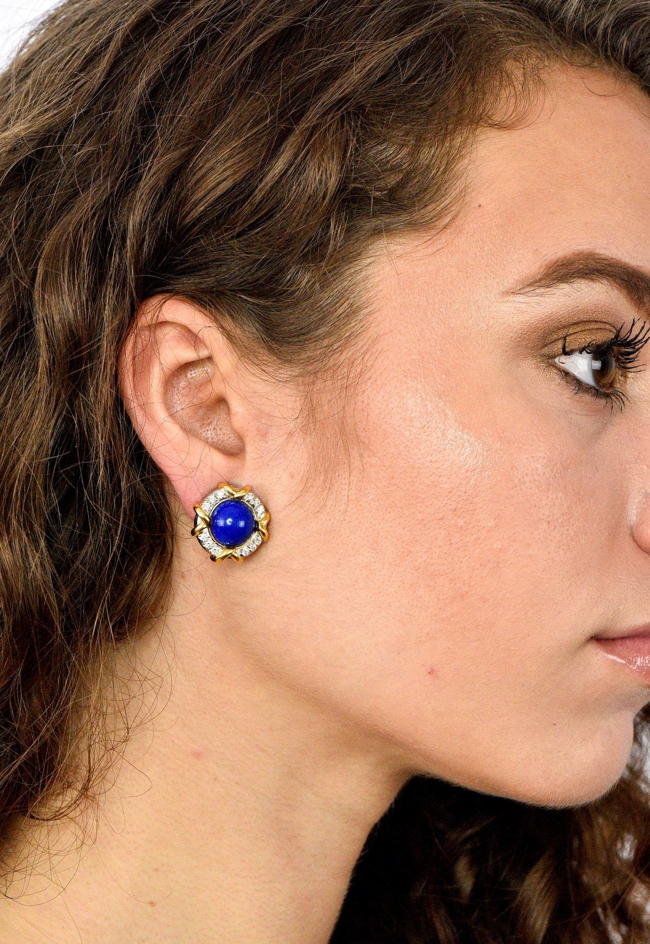 Tiffany & Co. Retro 1985 1.23 CTW Blue Lapis Diamond Platinum 18 Karat Gold Ear-Clip Earrings - Image 8