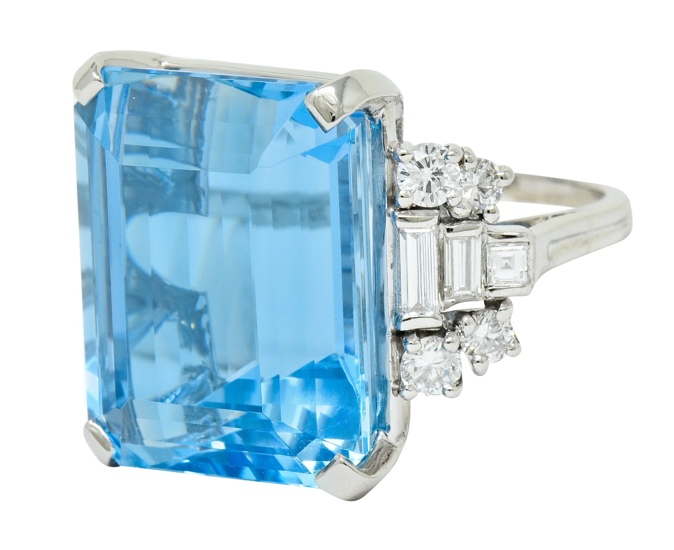 Tiffany & Co. Retro 29.30 CTW Aquamarine Diamond Platinum Statement Ring - Image 5