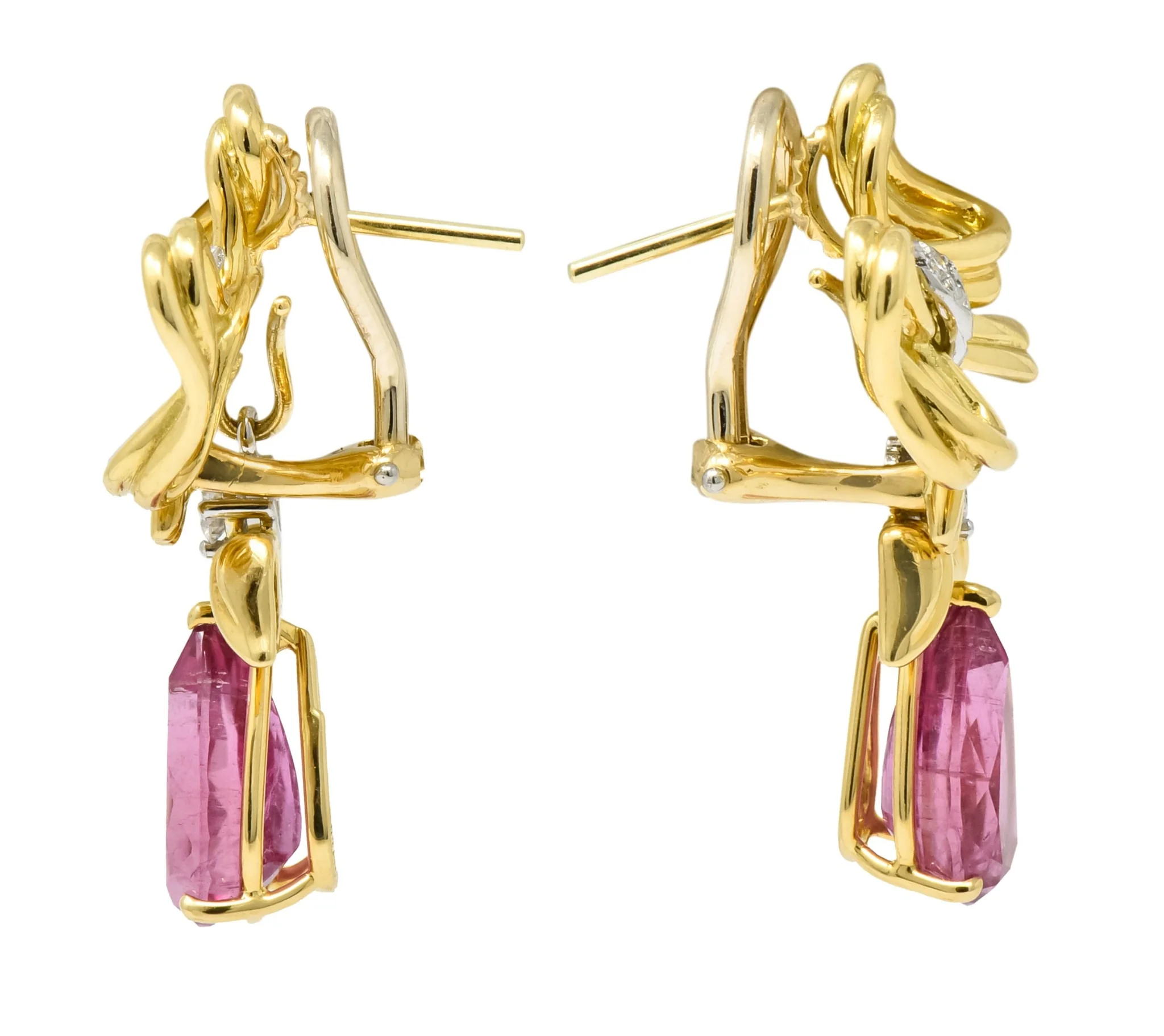 Tiffany & Co. Retro 4.85 CTW Tourmaline Diamond Platinum-Topped 18 Karat Gold Bow Earrings - Image 2