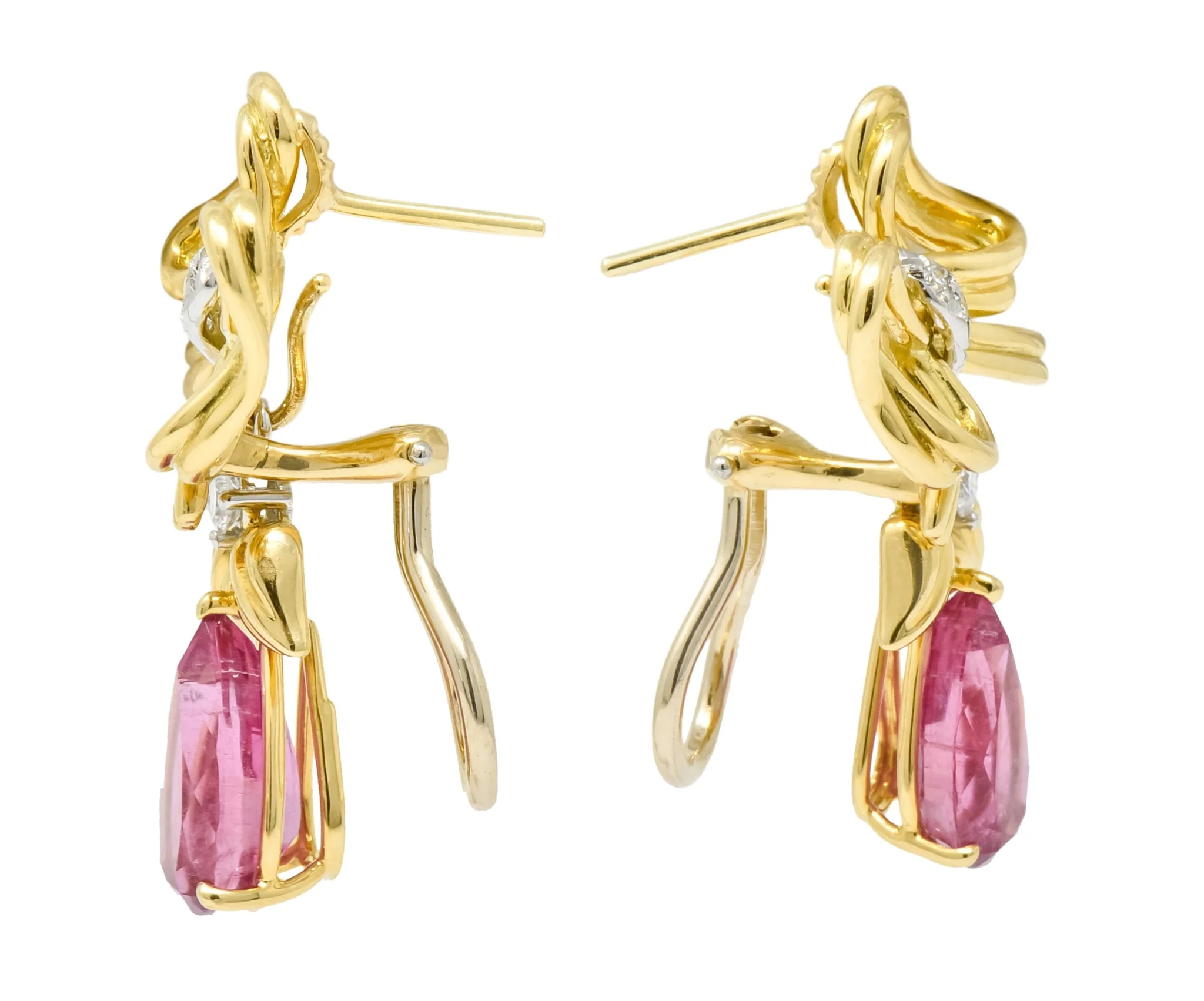 Tiffany & Co. Retro 4.85 CTW Tourmaline Diamond Platinum-Topped 18 Karat Gold Bow Earrings - Image 3