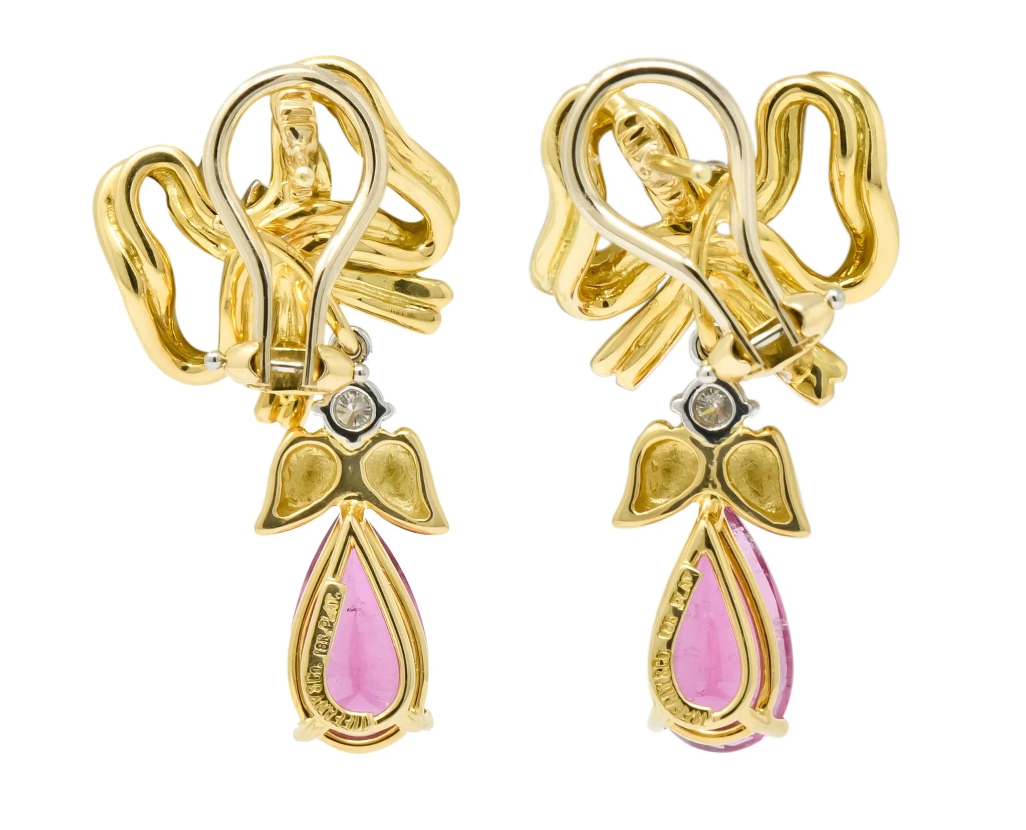 Tiffany & Co. Retro 4.85 CTW Tourmaline Diamond Platinum-Topped 18 Karat Gold Bow Earrings - Image 4