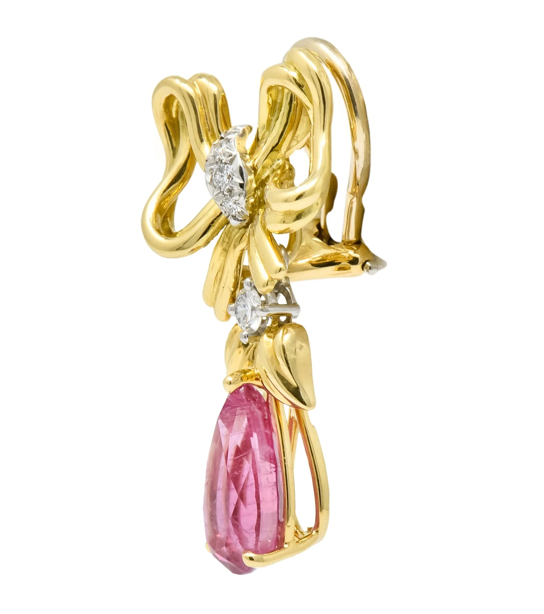 Tiffany & Co. Retro 4.85 CTW Tourmaline Diamond Platinum-Topped 18 Karat Gold Bow Earrings - Image 6