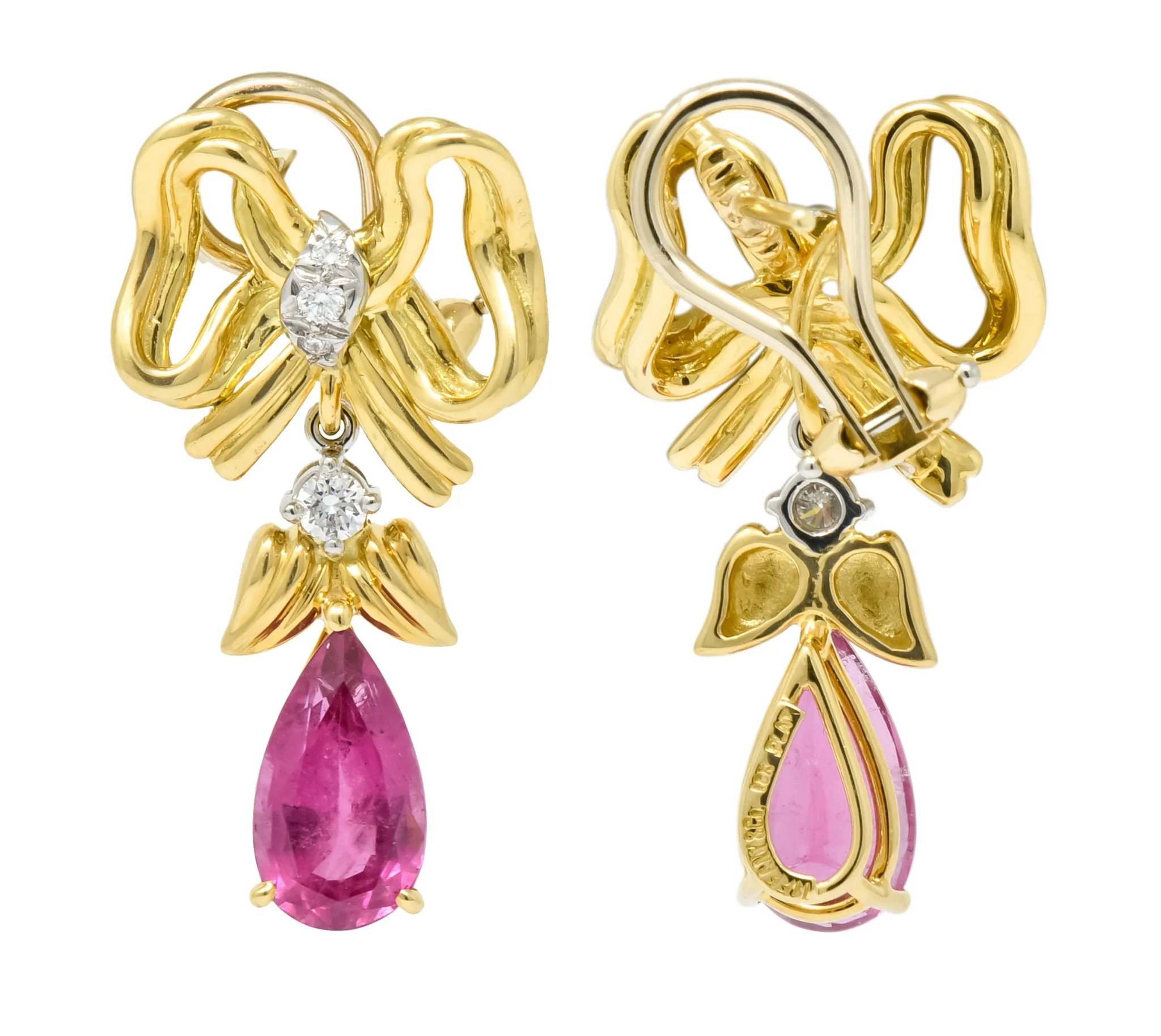 Tiffany & Co. Retro 4.85 CTW Tourmaline Diamond Platinum-Topped 18 Karat Gold Bow Earrings - Image 8