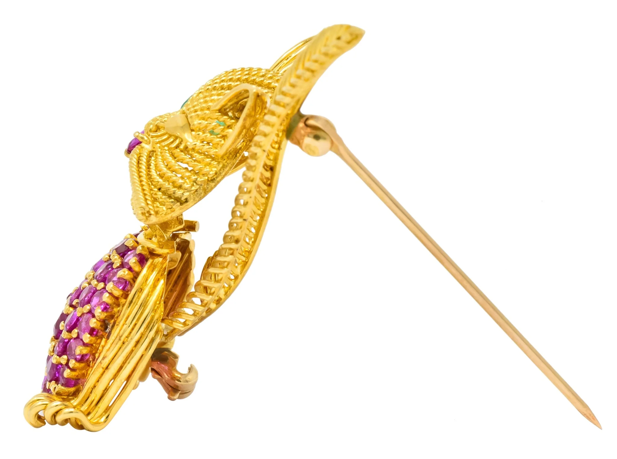Tiffany & Co. Retro 5.45 CTW Ruby Emerald 18 Karat Yellow Gold Winking Cat Brooch - Image 9