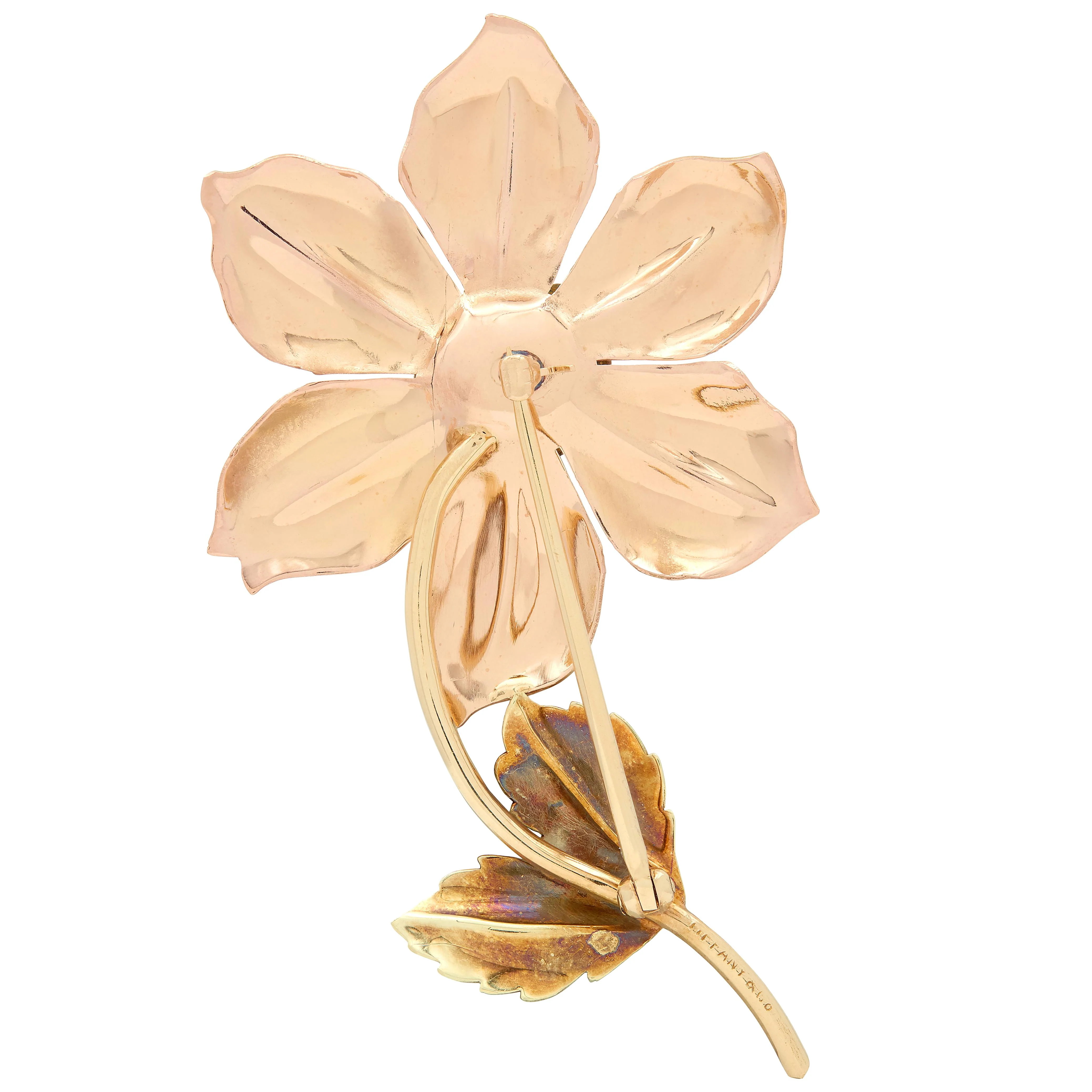 Tiffany & Co. Retro Citrine 14 Karat Two-Tone Gold Vintage Flower Brooch - Image 4