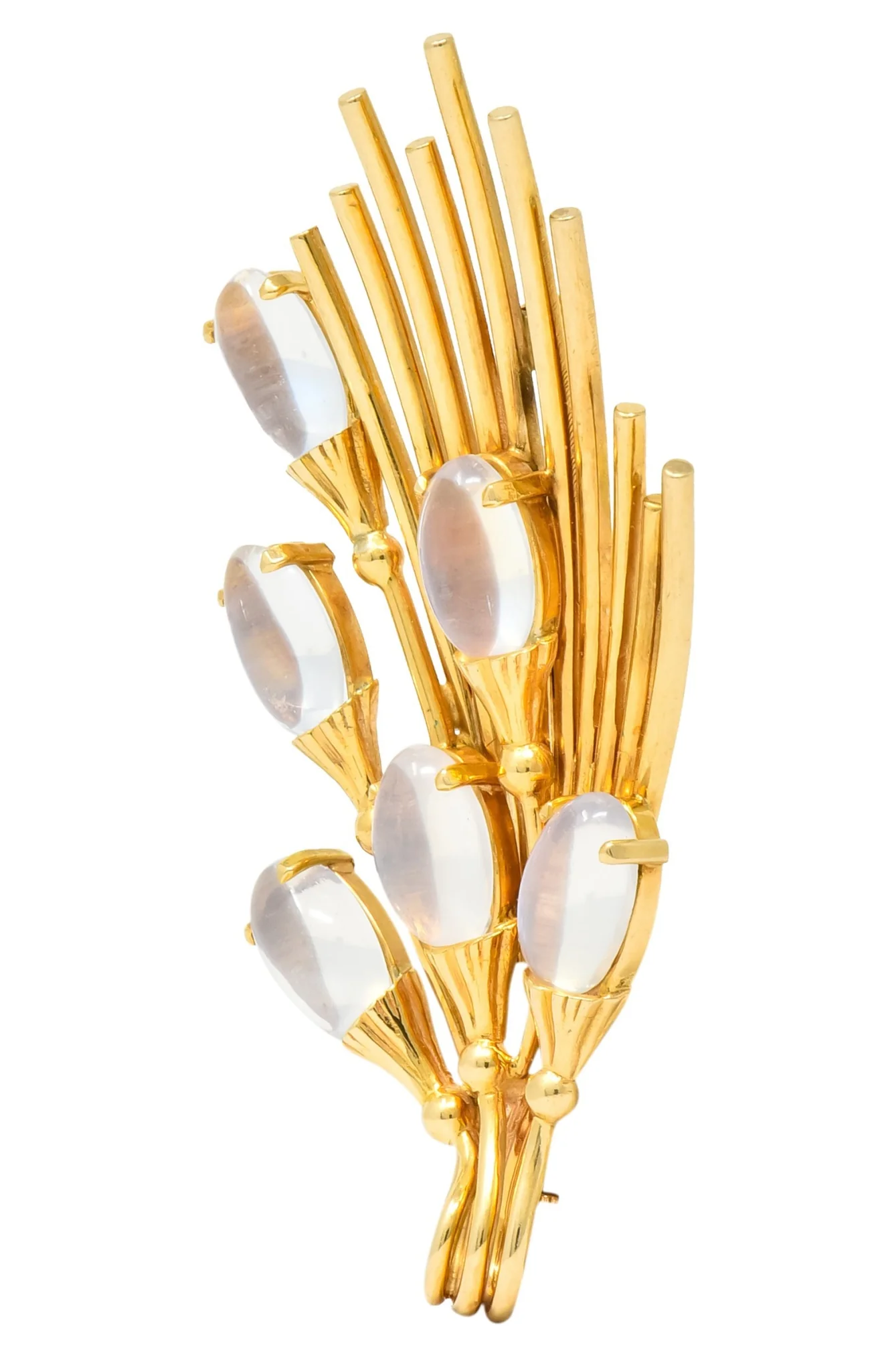 Tiffany & Co. Retro Moonstone 14 Karat Gold Cattail Brooch - Image 2