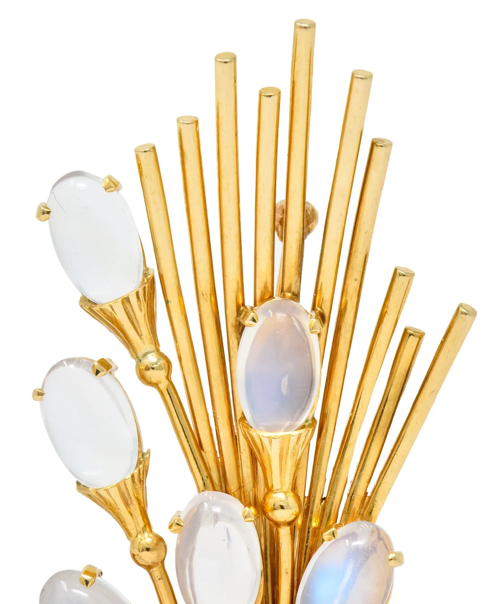 Tiffany & Co. Retro Moonstone 14 Karat Gold Cattail Brooch - Image 5