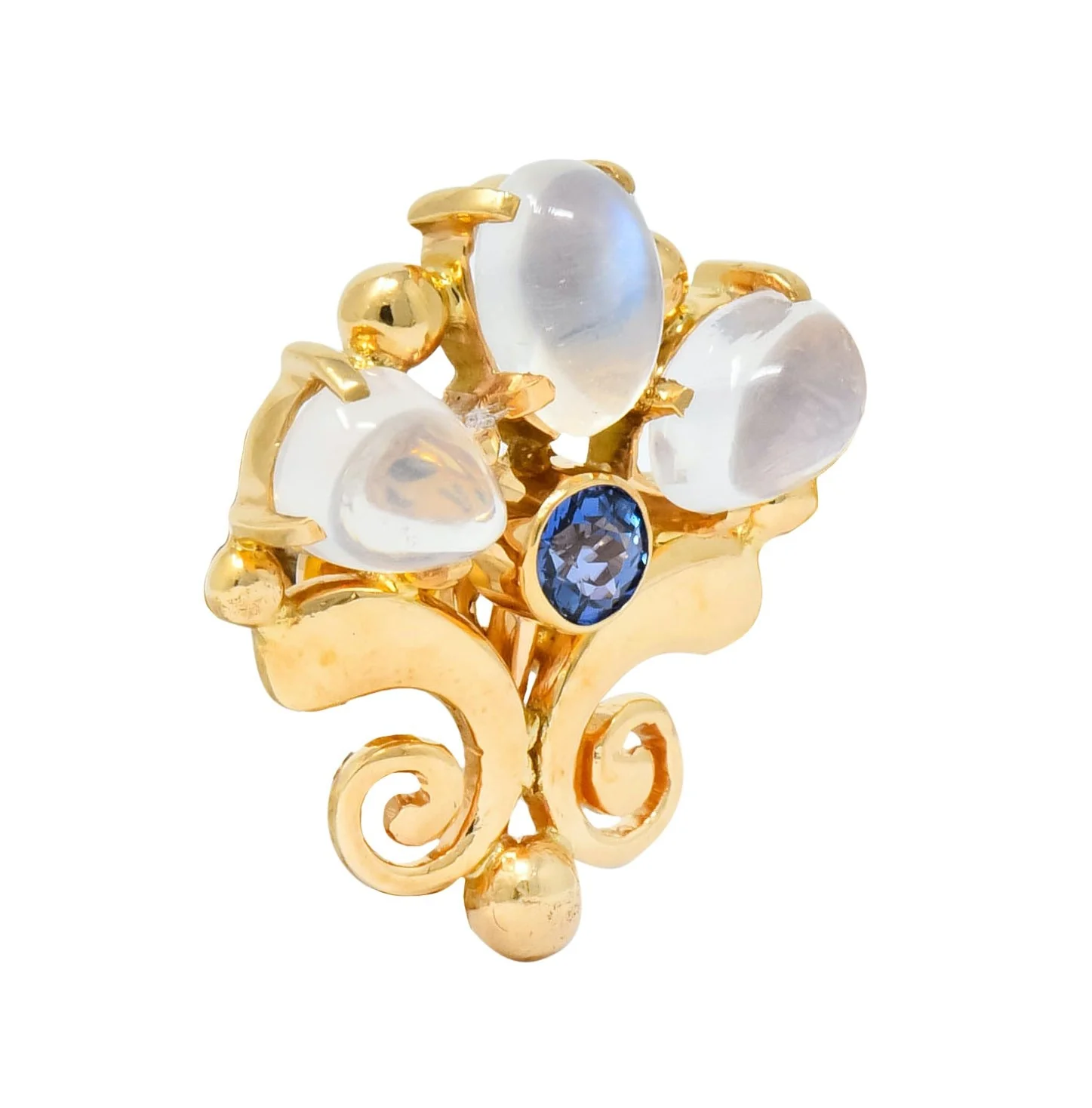 Tiffany & Co. Retro Moonstone Sapphire 14 Karat Gold Screwback Earrings - Image 2