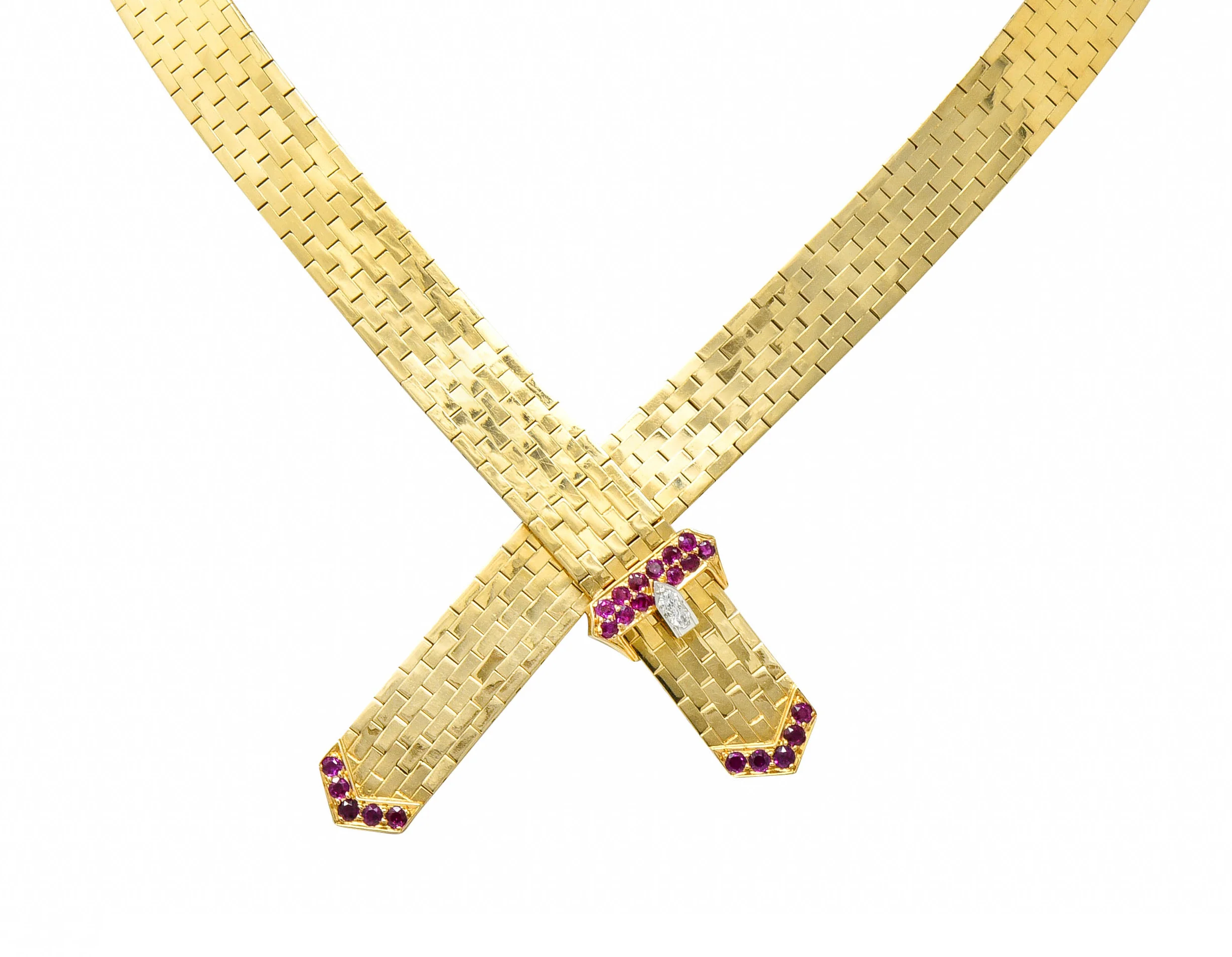 Tiffany & Co. Retro Ruby Diamond 14 Karat Gold Buckle Collar Necklace - Image 10