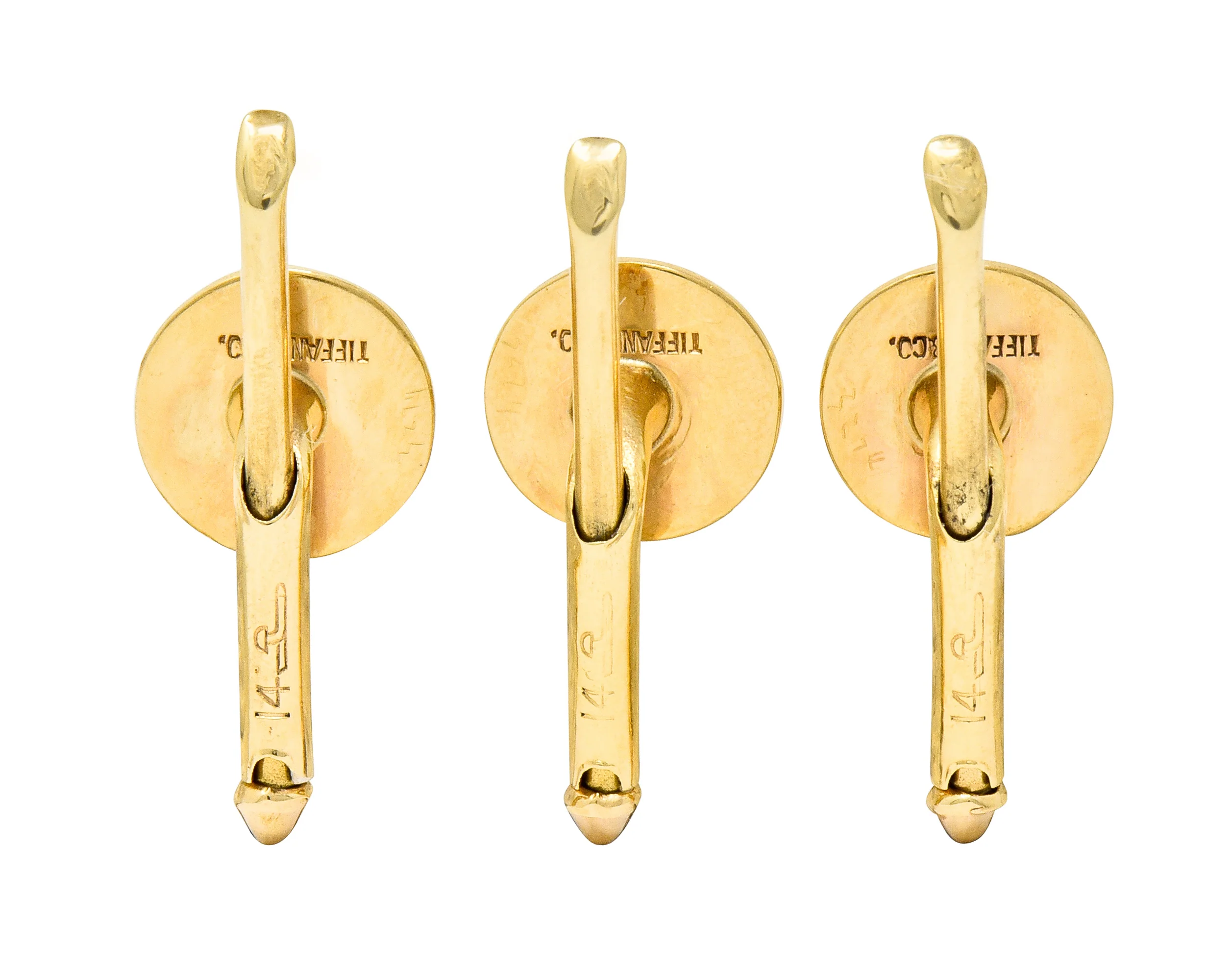 Tiffany & Co. Sapphire 14 Karat Gold Retro Men's Radiating Disk Cufflink Dress Set - Image 10
