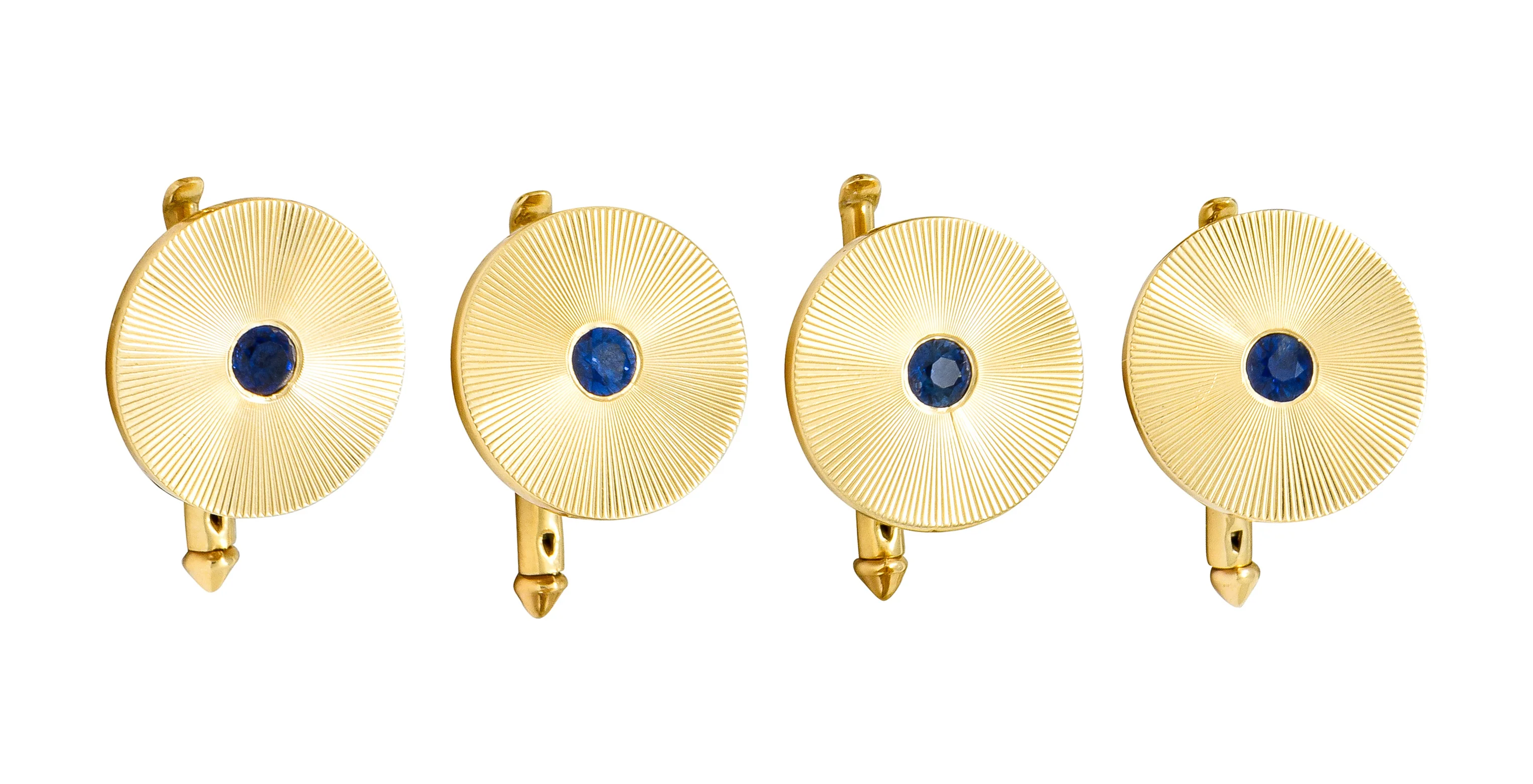 Tiffany & Co. Sapphire 14 Karat Gold Retro Men's Radiating Disk Cufflink Dress Set - Image 11
