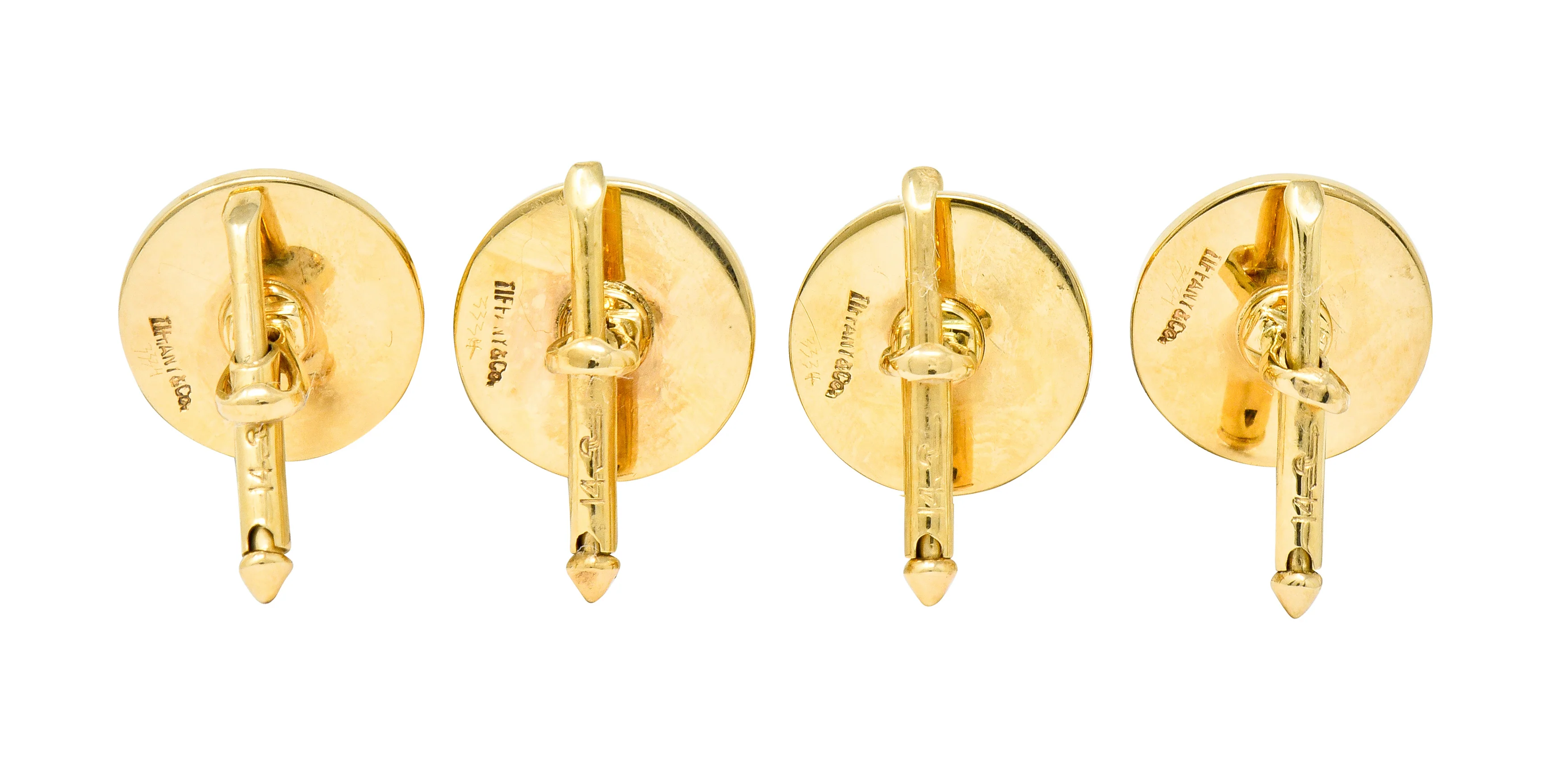 Tiffany & Co. Sapphire 14 Karat Gold Retro Men's Radiating Disk Cufflink Dress Set - Image 12