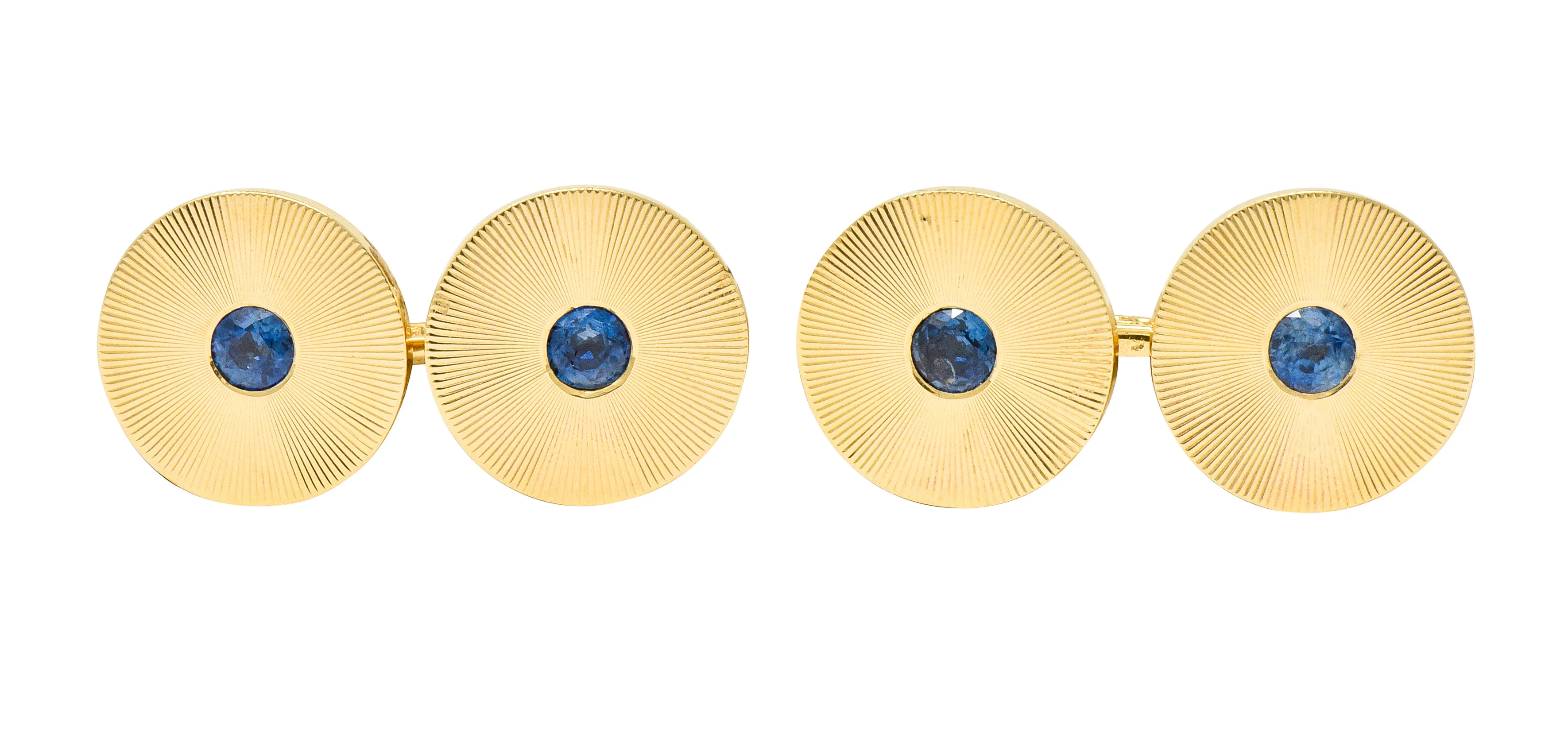 Tiffany & Co. Sapphire 14 Karat Gold Retro Men's Radiating Disk Cufflink Dress Set - Image 2