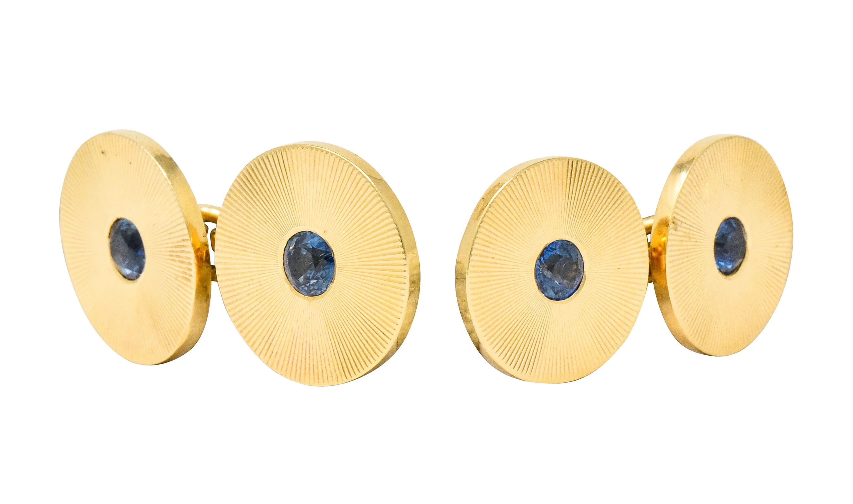 Tiffany & Co. Sapphire 14 Karat Gold Retro Men's Radiating Disk Cufflink Dress Set - Image 3
